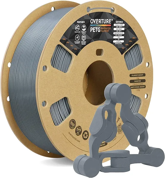 OVERTURE PETG 3D Printer Filament 1.75mm, Neatly Wound Durable PETG 1kg Spool (2.2lbs), Strong Toughness Filament, Dimensional Accuracy +/- 0.02mm, Fit Most FDM Printers (Light Gray)