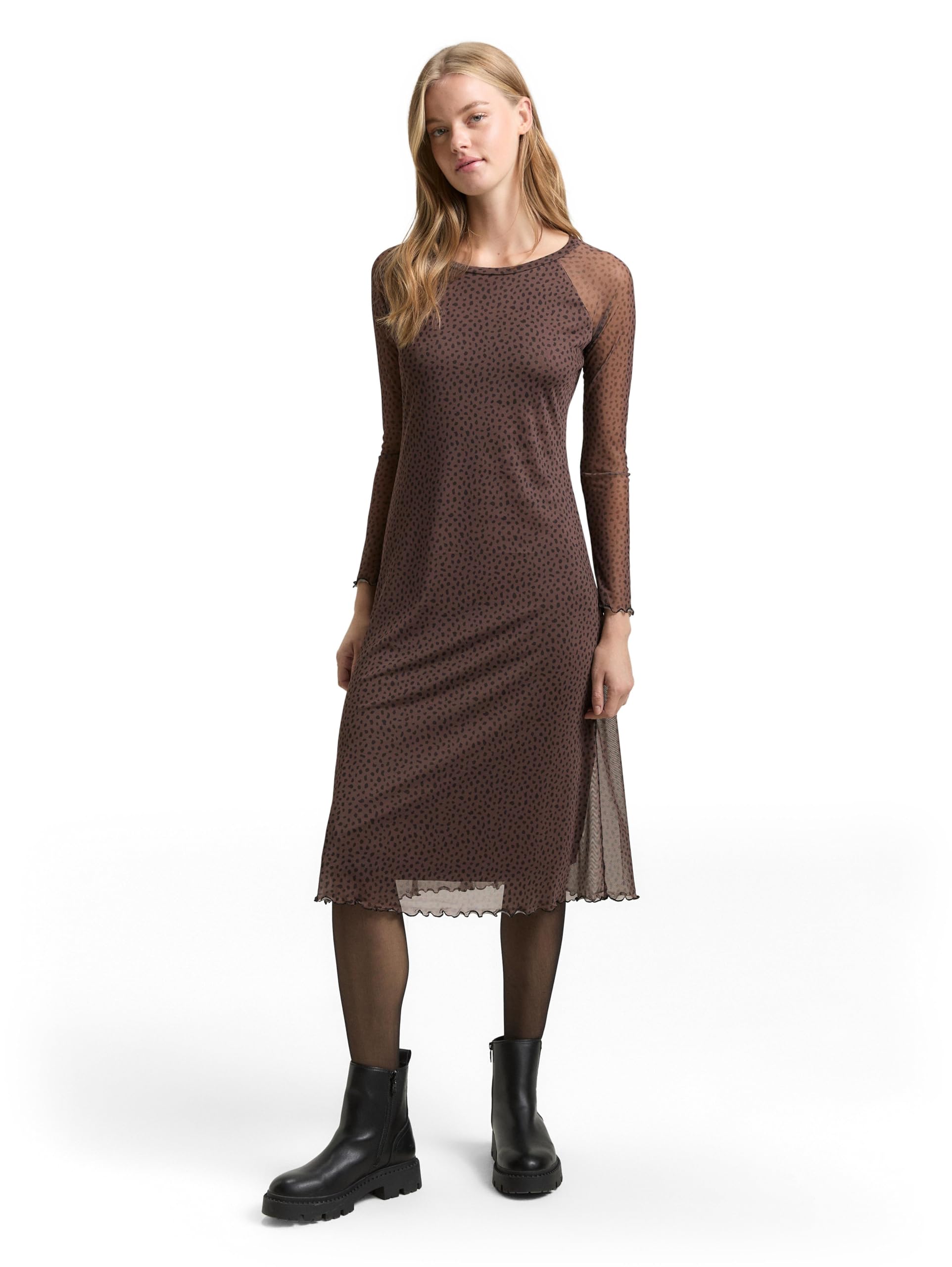 TOM TAILOR Denim Damen 1047624 Mesh Midi-Kleid mit Muster