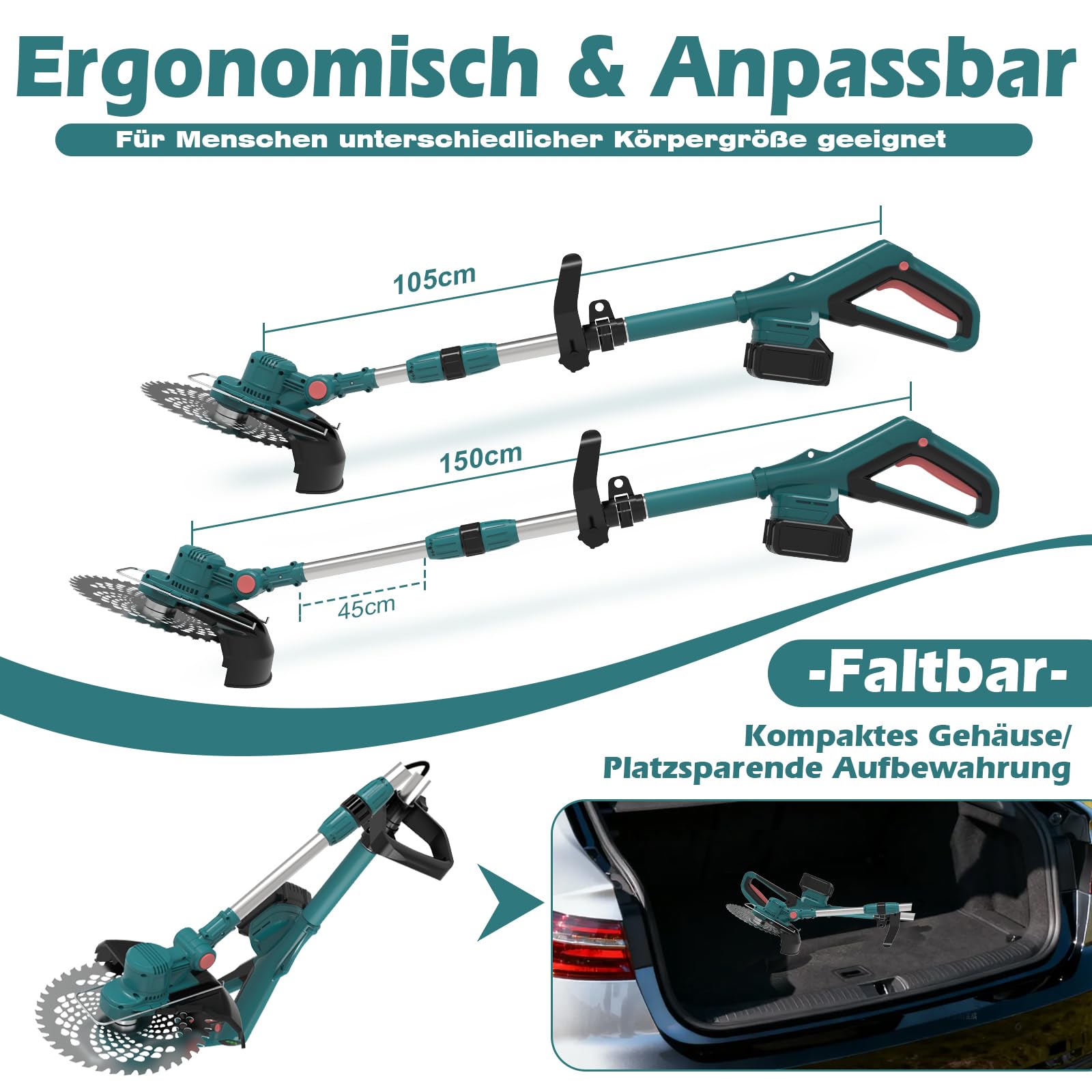 21V Rasentrimmer mit Akku, Akku Rasentrimmer für Makita-Akkus | 6-in-1 akku Freischneider, Rasentrimmer mit Unkrautbürste, 2X4.0Ah Akku & Ladegerät, Brushless, für Garden Trimmen, Tiefblau