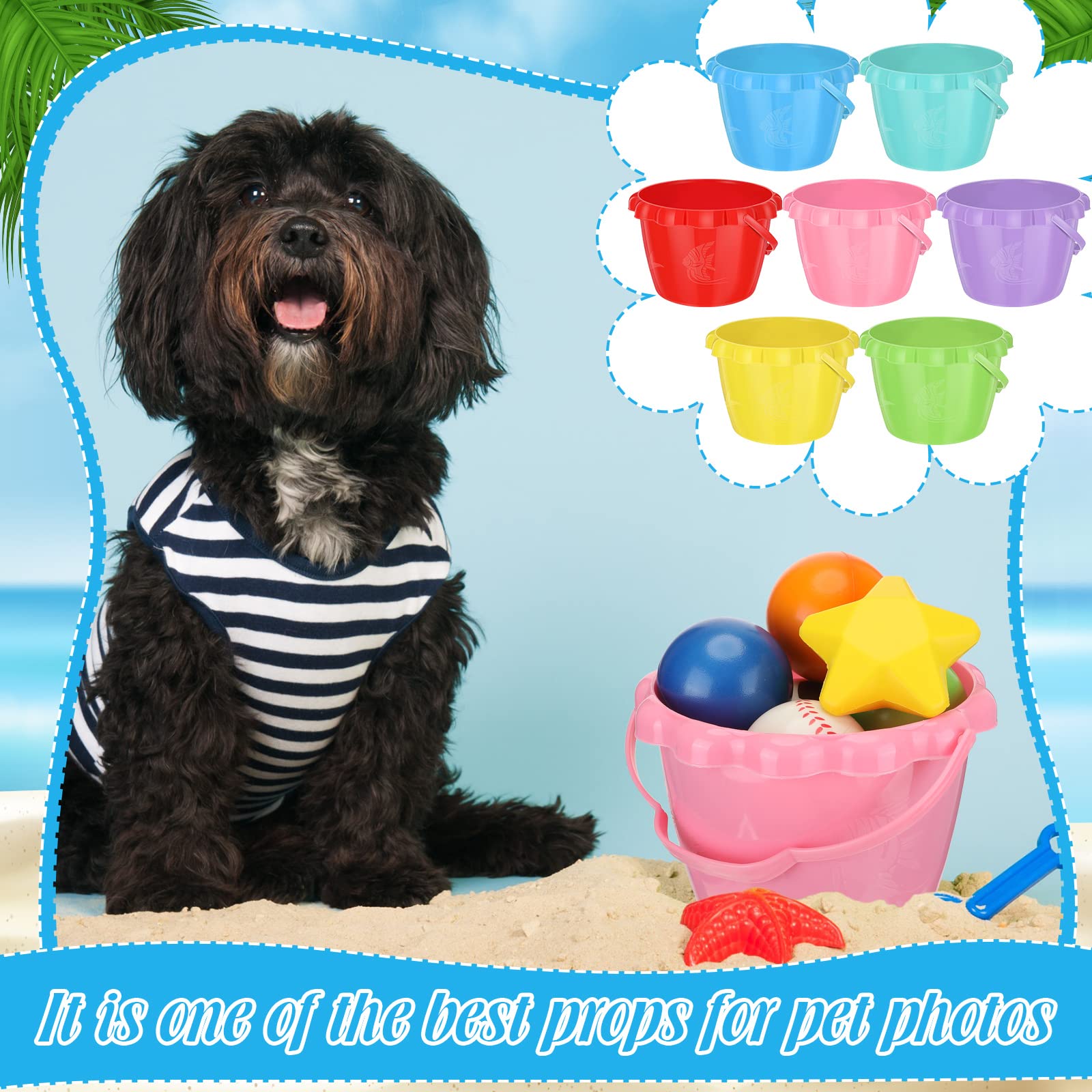 14 cubos de agua de 5.51 pulgadas para niños, mini cubos de arena, cubo pequeño de plástico con asas, cubo de arena de juguete de colores brillantes para la playa y jugar en la piscina, fiesta 7