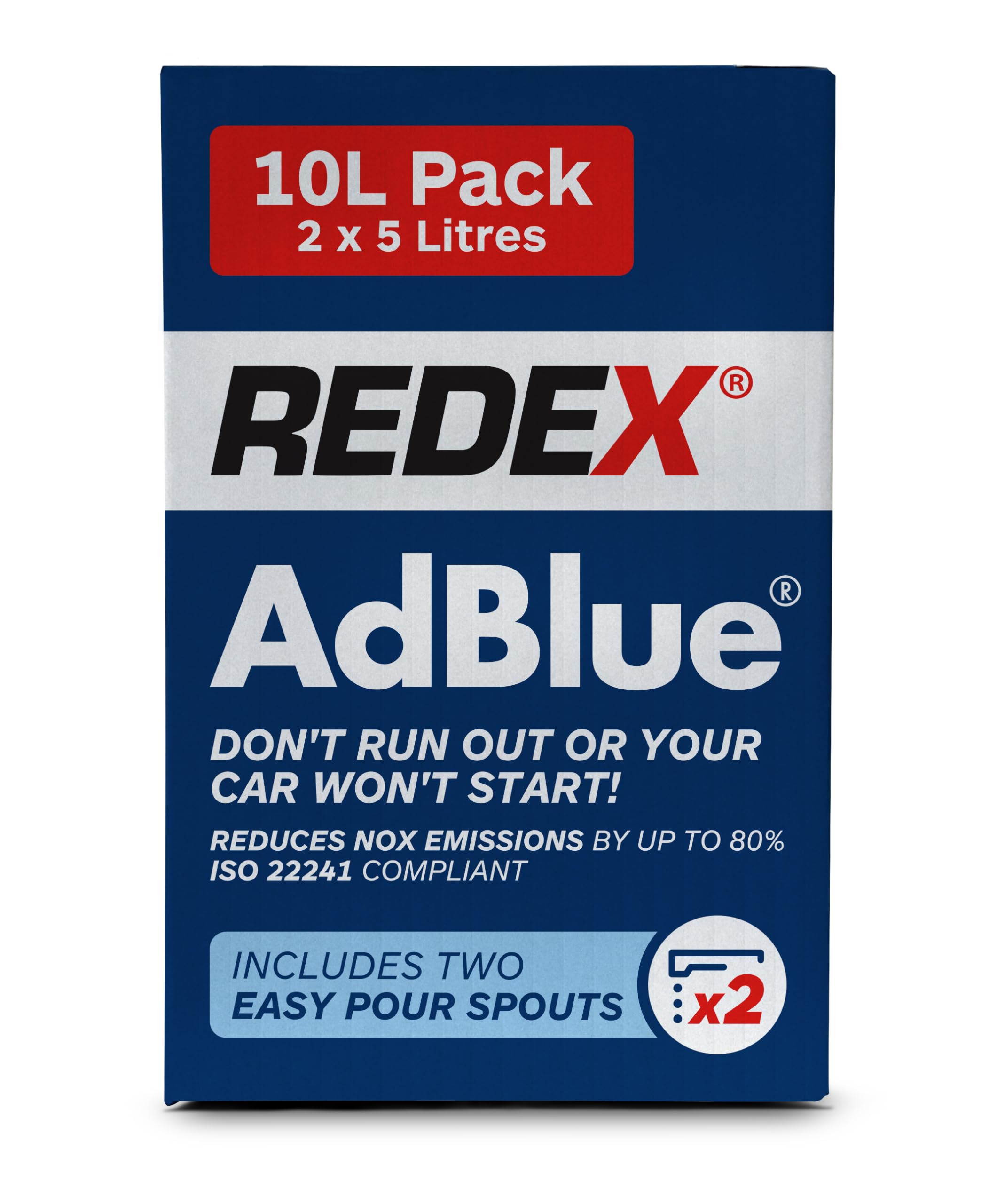 Redex AdBlue 10 Litres – ISO 22241 Diesel Exhaust Fluid for SCR Vehicles – 10L Total (2 x 5L) with Easy Pour Spouts – Reduces NOx Emissions