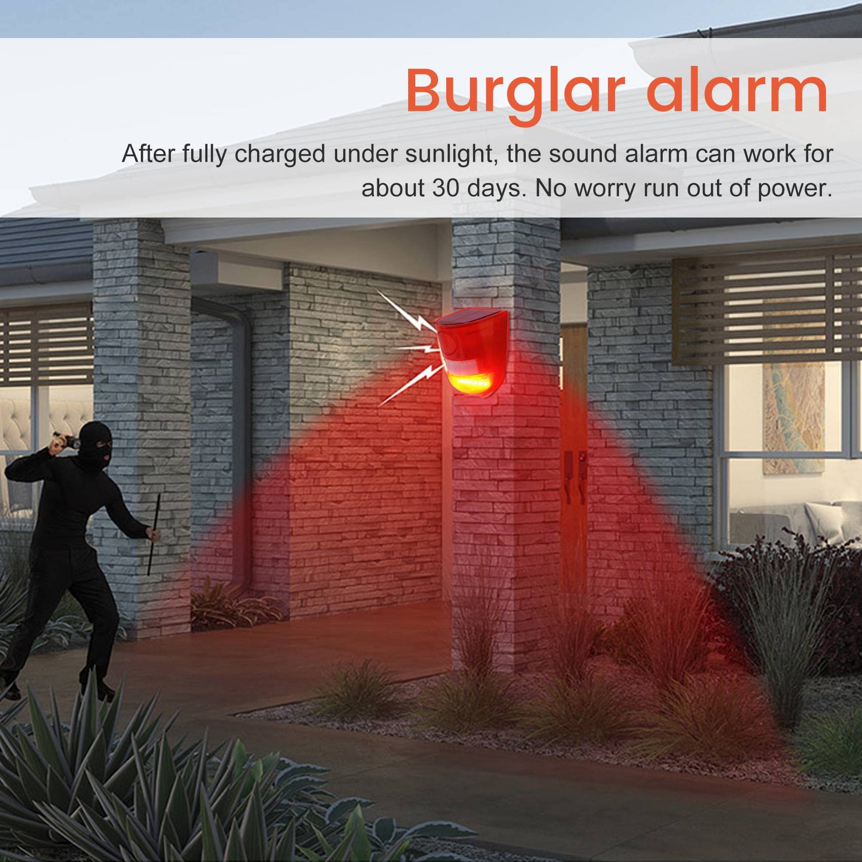 Lizusidtsy 3 Pack Solar Strobe Light with Motion Sensor Alarm 129DB Sound Security Siren IP65 Waterproof for Villa Farm Yard Garden, Red