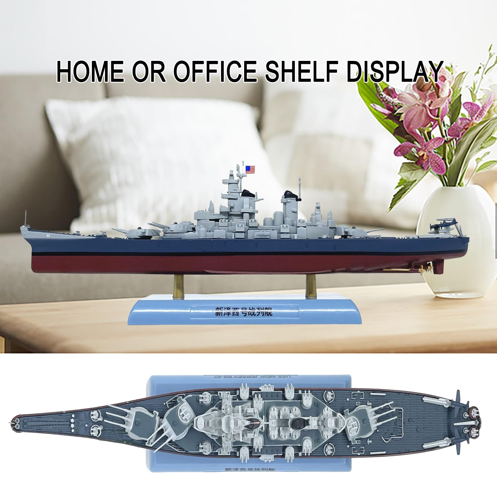 1000 Scale US New Jersey (BB-62) Iowa-class Alloy Battleship Model Kit Pre-Assembled Navy Warship Museum Perfect for Home Office Display Ideal Adult Collectors and Military History Buffs(A)