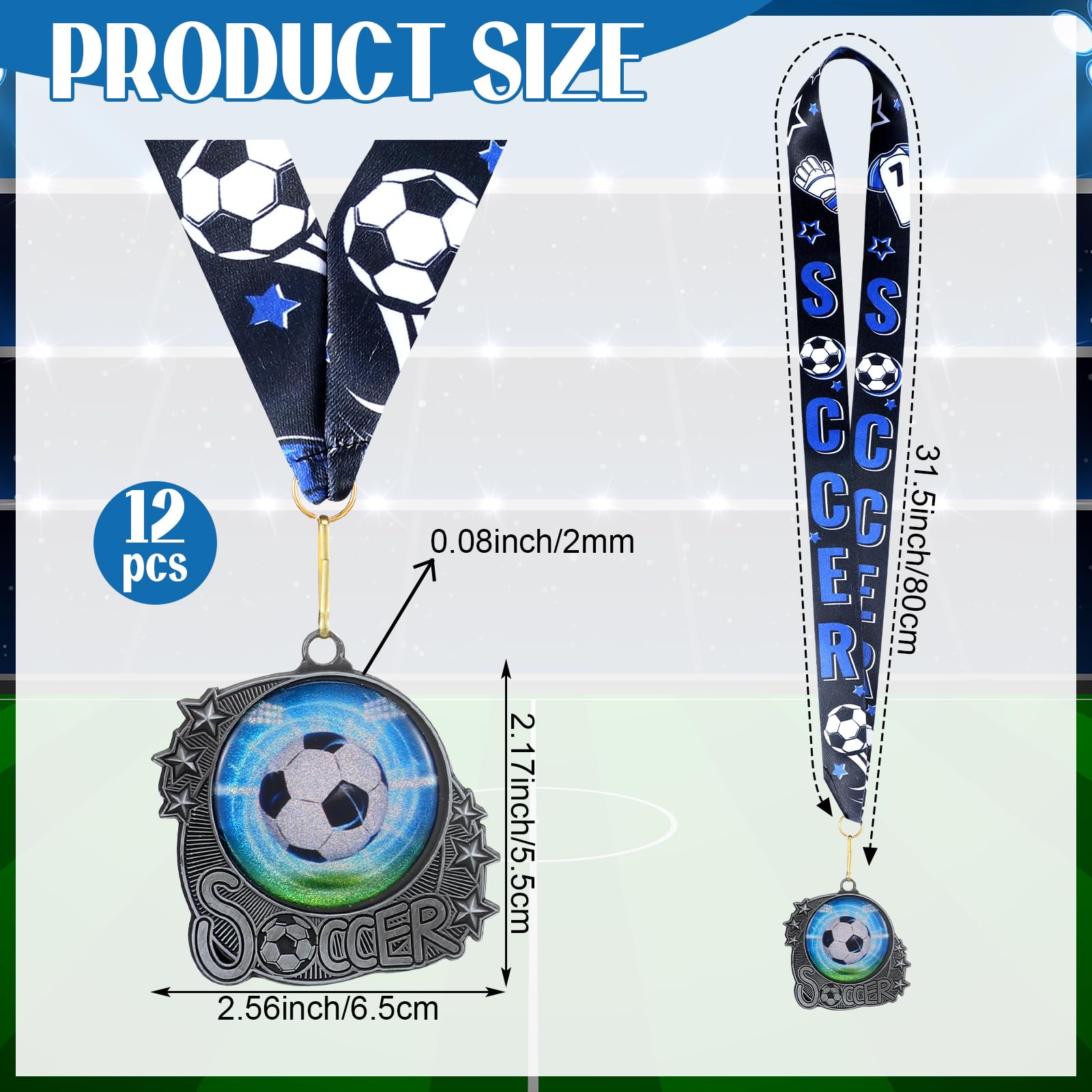 Seenelling Medals Trophy Silver Metal Sport Ball Award Medals with Ribbon for Participation Sports Themed Party Favors
