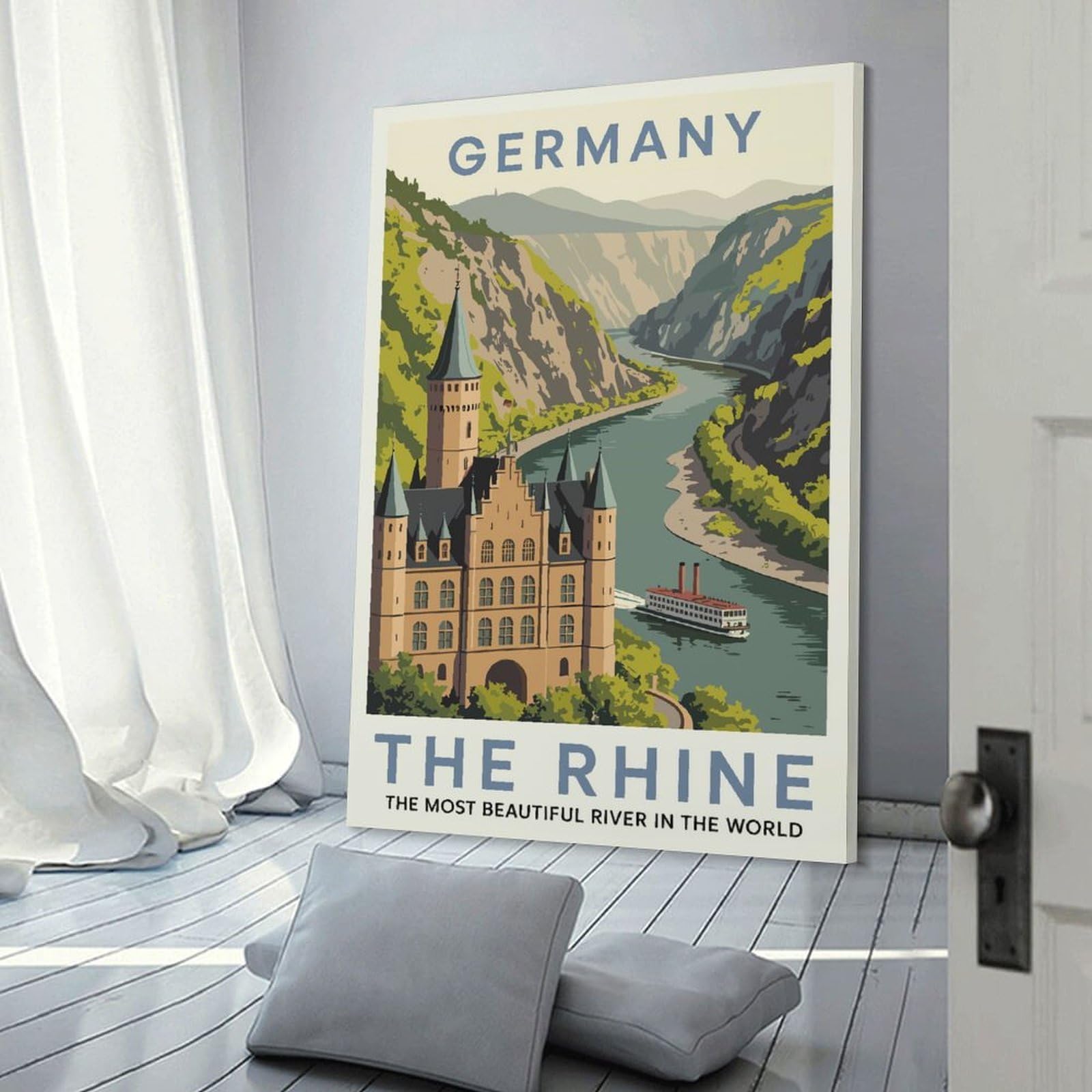 Junmoney Room Decor Wall Art Germany The Rhine Travel, 24x36inch(60x90cm), for Feature Walls in Flats Or Modern Rooms, An Easy Match for Collected Prints