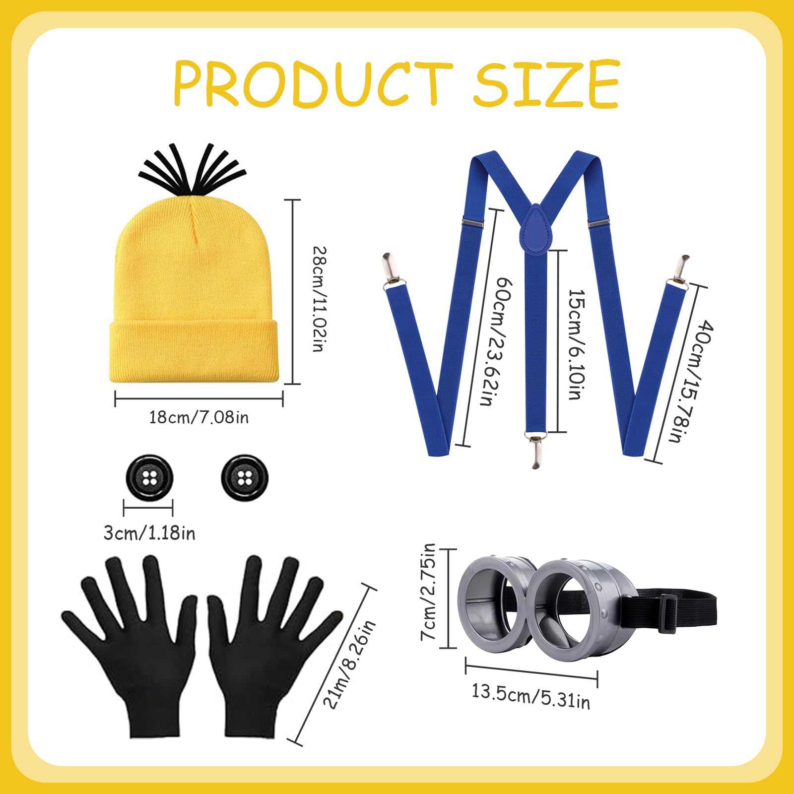 5 Pcs Yellow Costume Accessories for Adult Fancy Dress Set including Steampunk Goggles Yellow Beanie Black Gloves Suspenders - Image 2