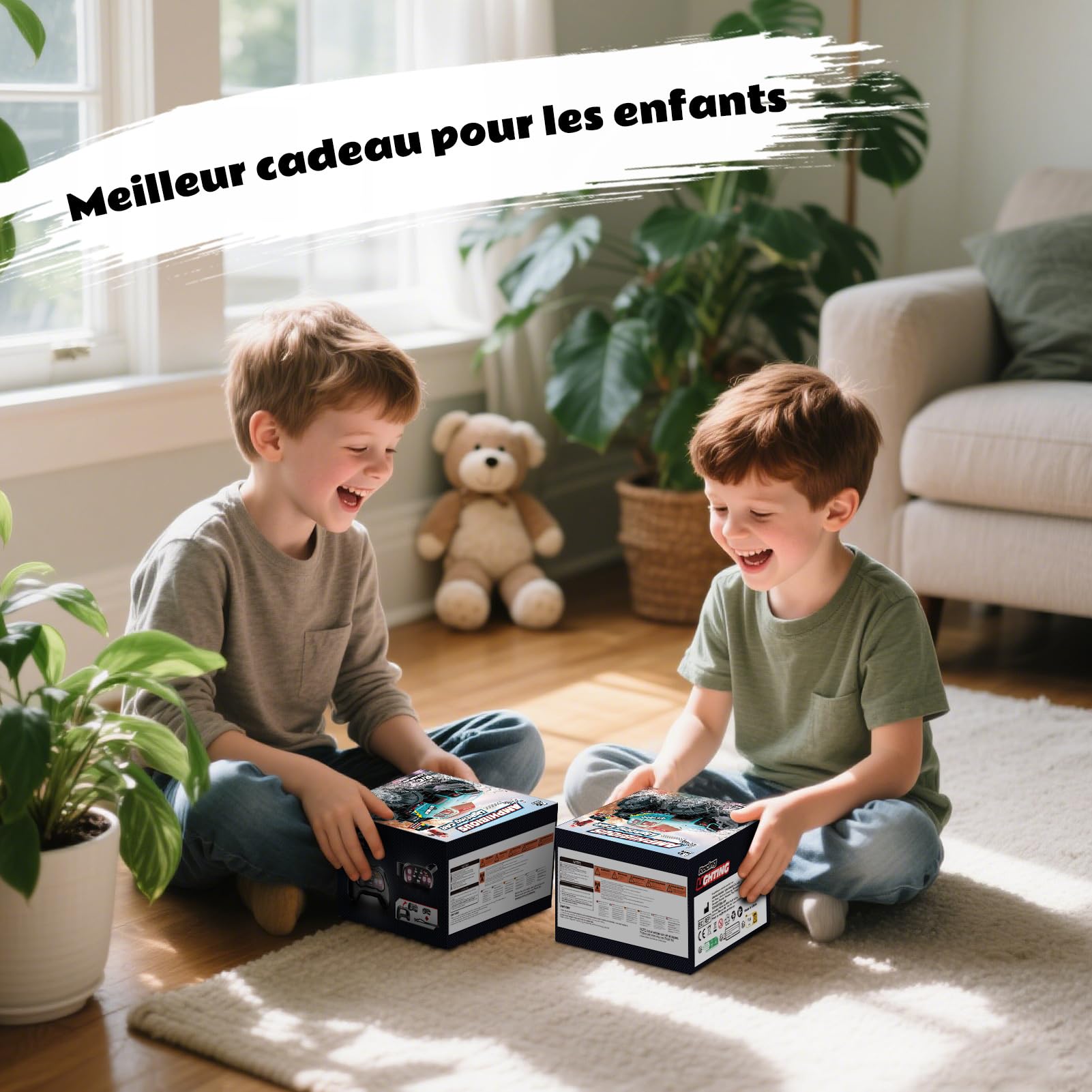 Voiture Télécommandée 4WD Amphibie – Voiture Stunt Tout-Terrain avec Capteur Gestuel, LED, 2 Batteries, Étanche, Jouet Enfant 4-12 Ans pour Sable, Eau, Jardin, Compatible Blocs de Construction