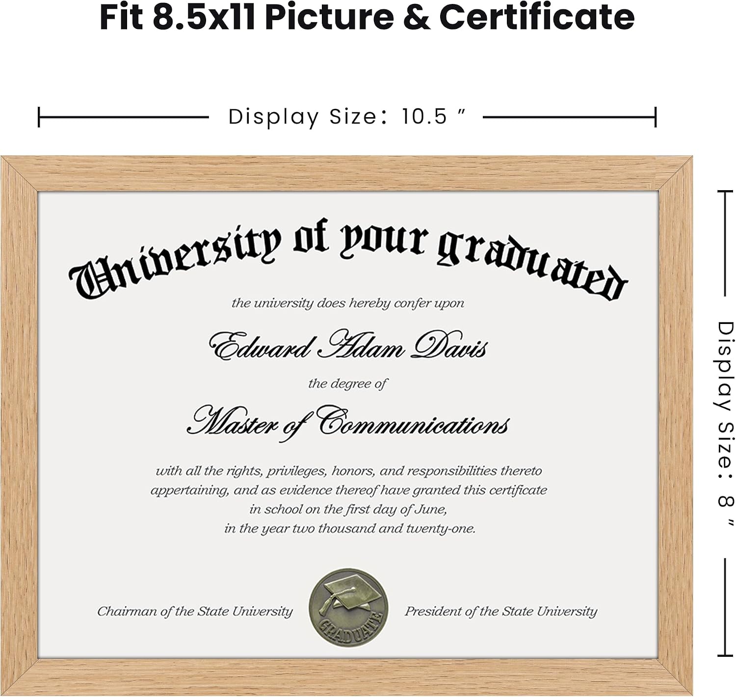 upsimples Certificate Frame, 8.5 by 11 Diploma Frames, 1 Pack, Natural | Clear Plexiglass, 8.5x11 Document Degree Frames for Gallery Wall and Tabletop, Graduation Gift
