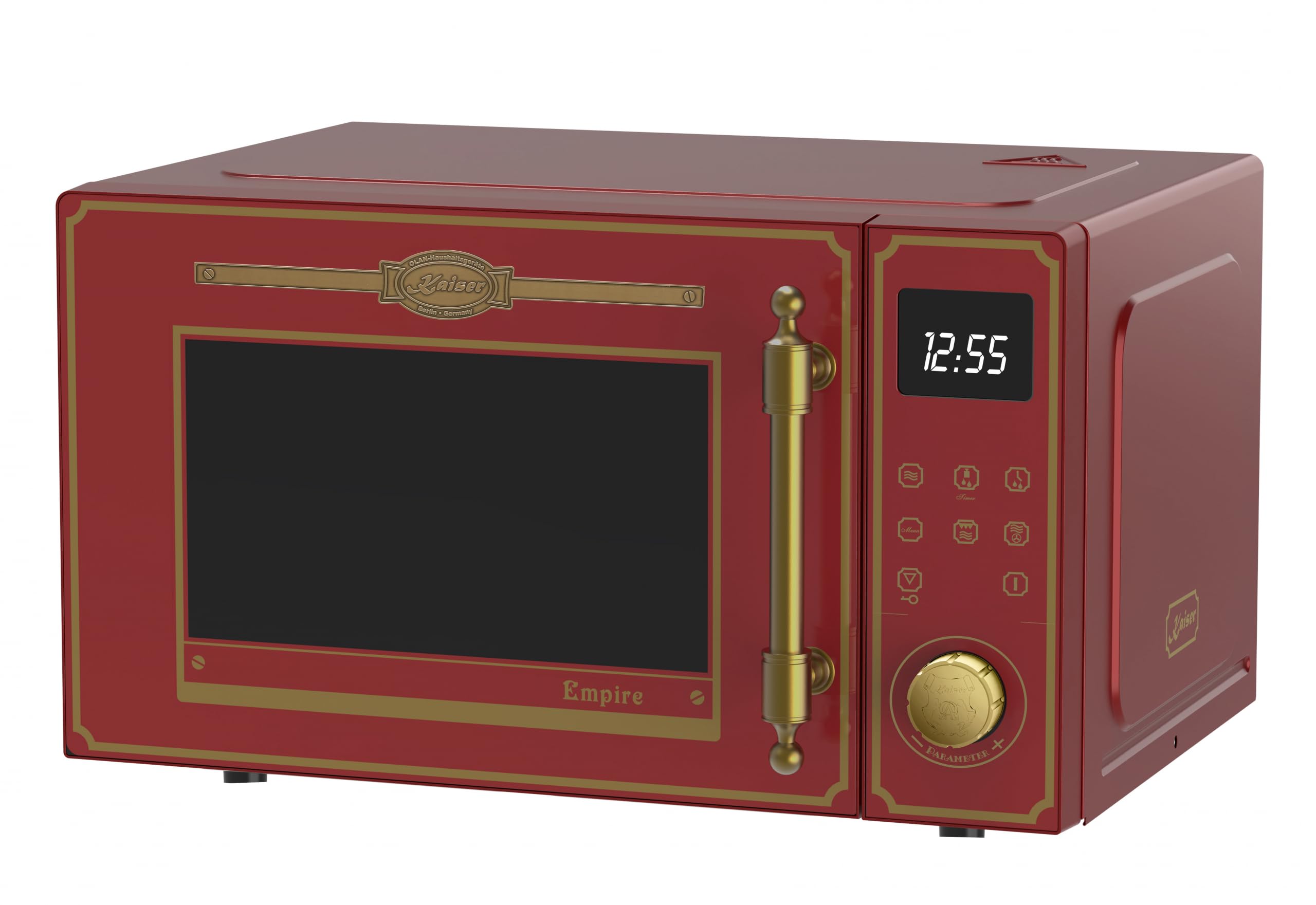 Kaiser Empire M 2530 RotEm Mikrowelle 25L Mikrowellenherd mit Heißluft Grill 25 Funktionen + Retro Toaster T 4000 RotEm, 6 Toaststufen, Auftaufunktion, Aufwärmfunktion, Brötchenaufwärmrost
