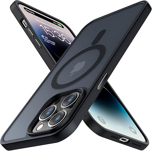 Meifigno Magic Mag Series - Funda diseñada para iPhone 14 Pro, protección de grado militar y compatible con MagSafe, parte trasera mate translúcida