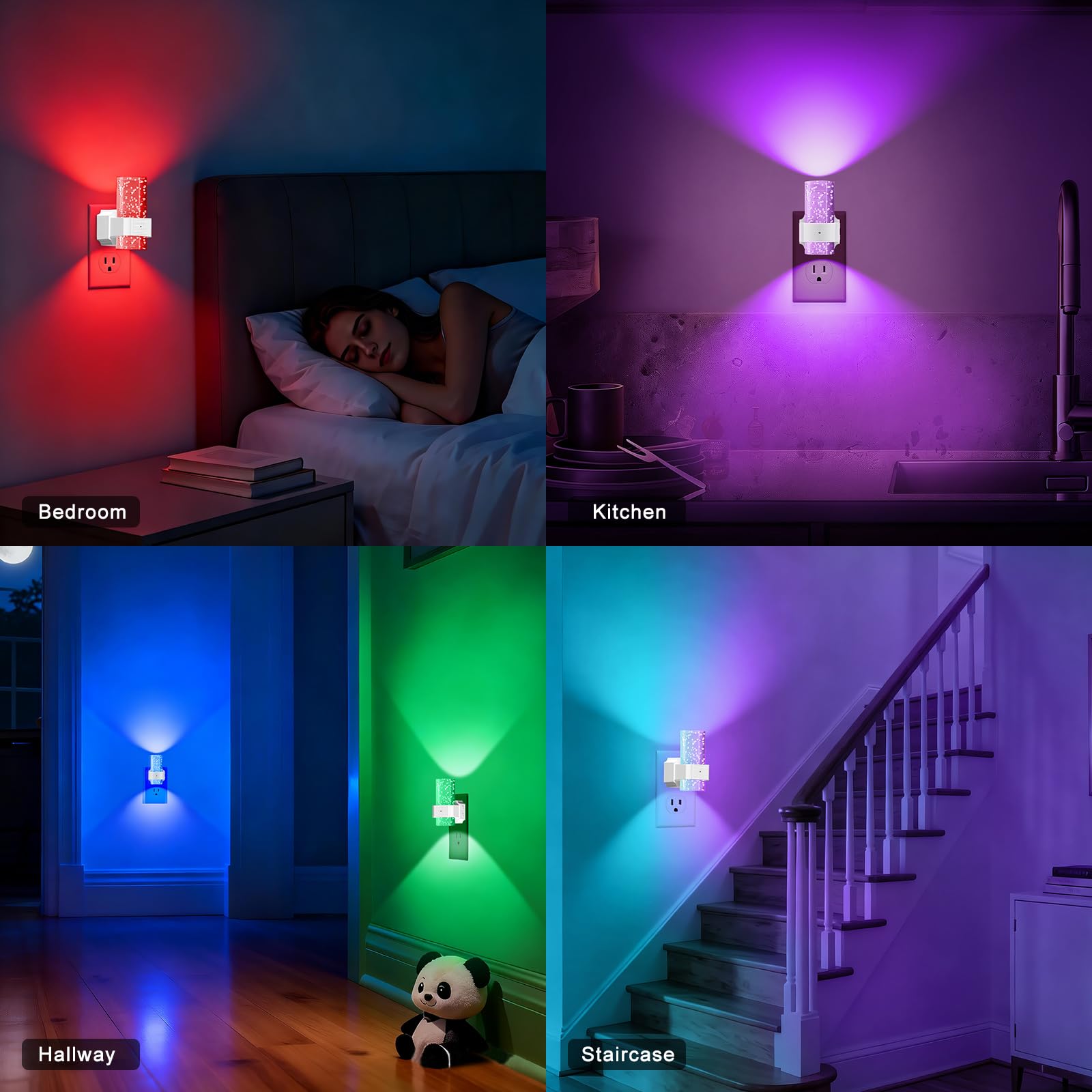 easuntec Luz nocturna enchufable con encendido/apagado automático, luces nocturnas enchufables en la pared, sensor de atardecer a amanecer, luz nocturna que cambia de color, regulable, para dormitorio