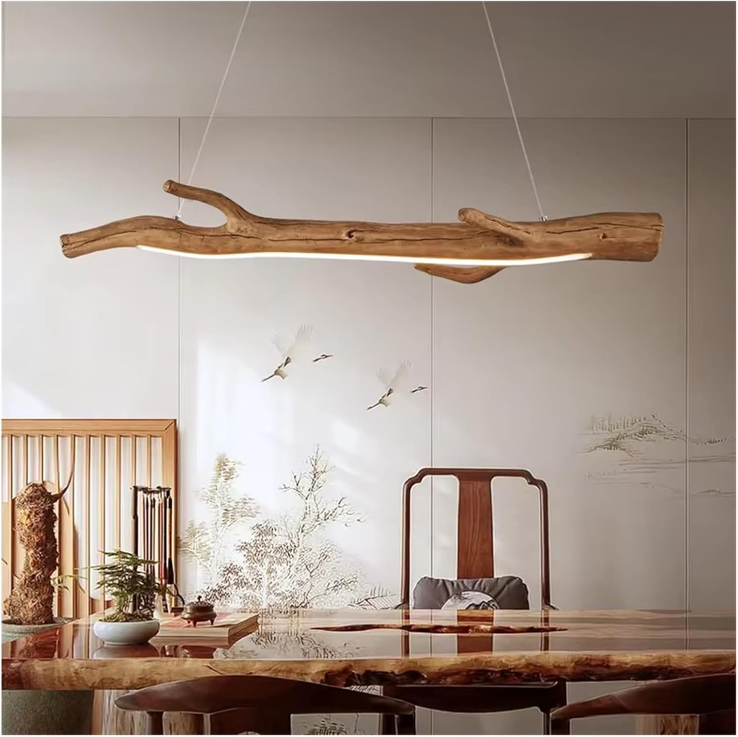 Vintage Branches Pendant Light - LED Wood Color Hanging Light for Cafe & Dining Room - Modern Farmhouse Lighting(Wood,120cm)