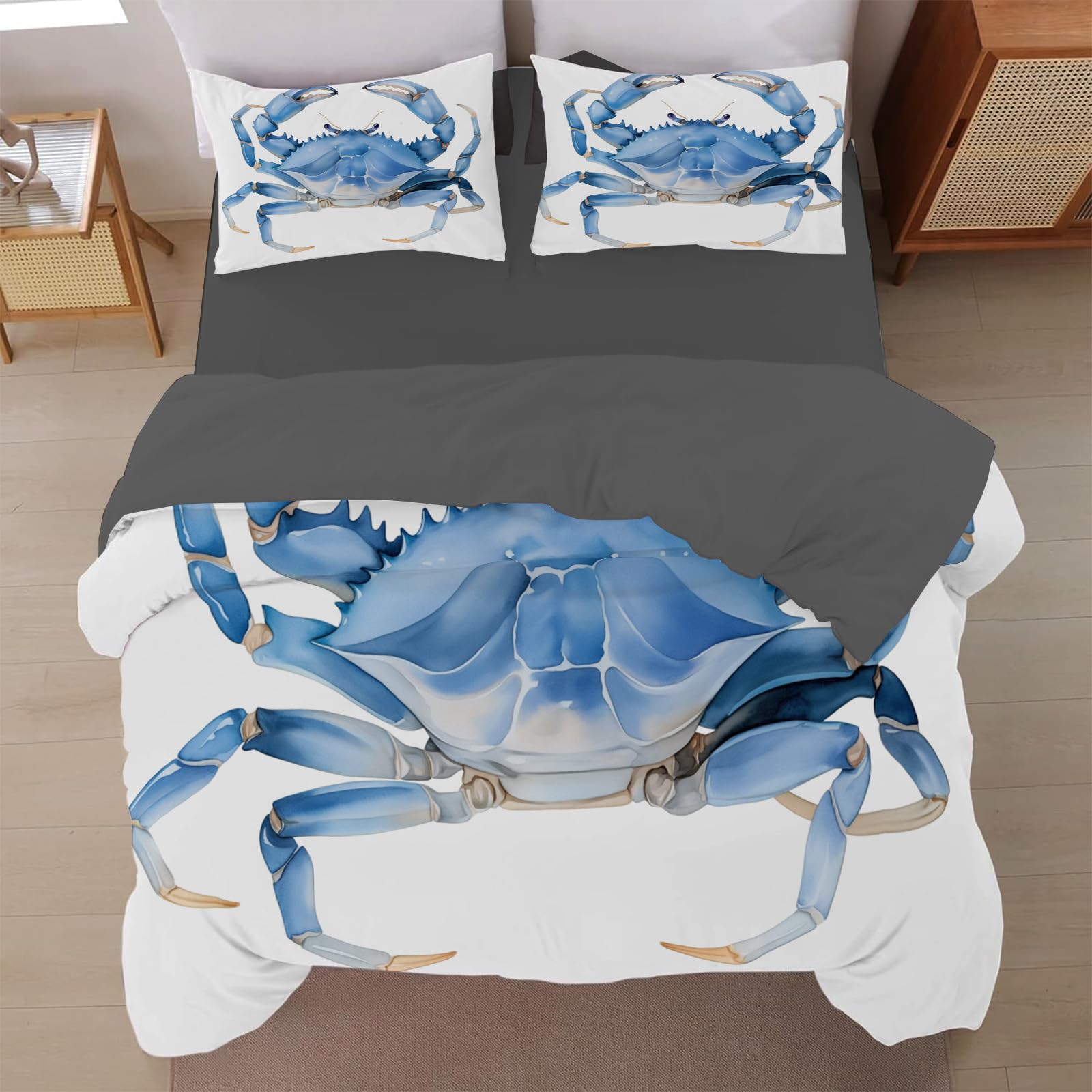 Housse de couette crabe bleu 140x200 pour une décoration de chambre fille thème mer
