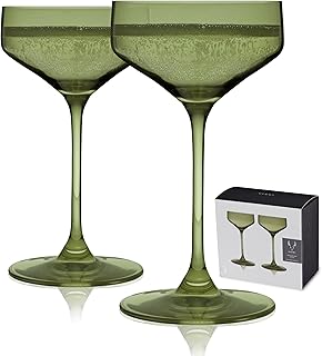 Viski Reserve Nouveau - Juego de 2 vasos de Martini coloridos de cristal para cóctel verde salvia de 6.5 onzas