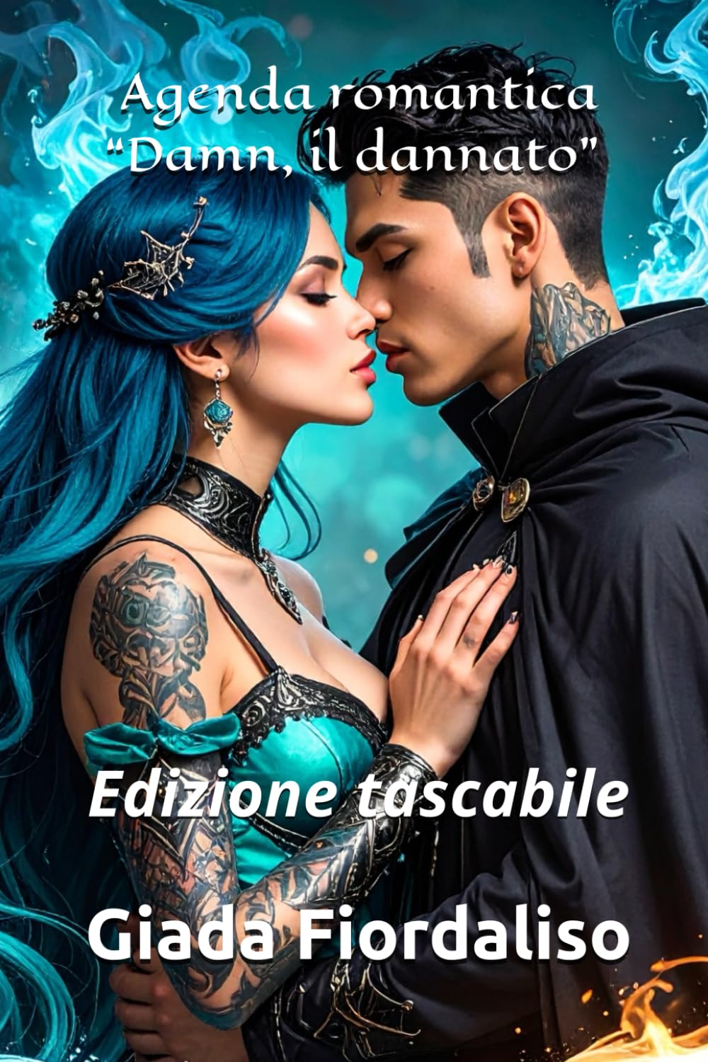 Agenda romantica “Damn, il dannato” edizione tascabile con sfondi interni a colori che raffigurano i due protagonisti Damn e Ilera e copertina con Damn e Ilera: Edizione tascabile