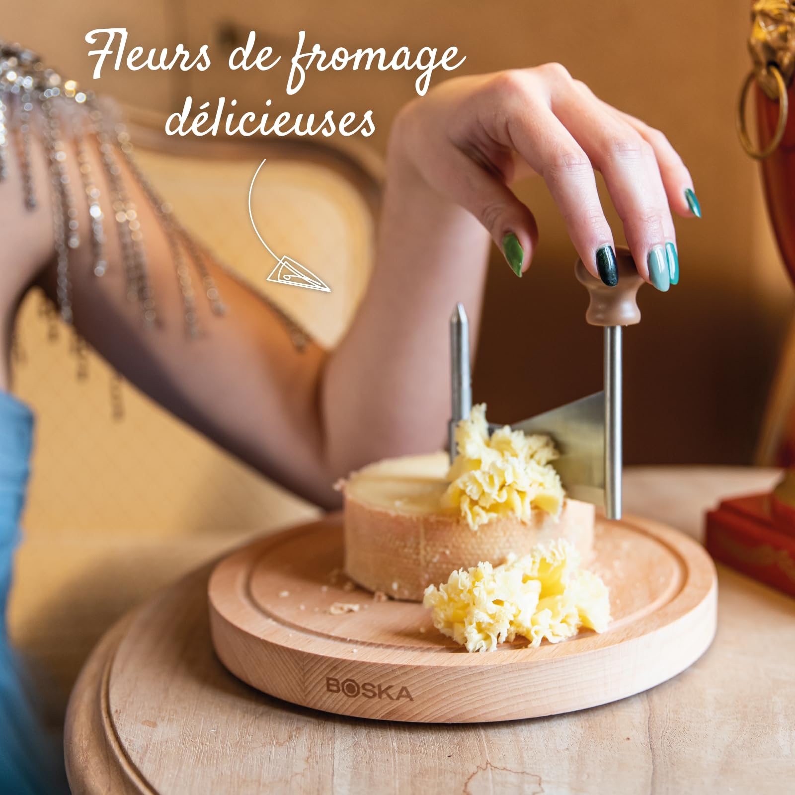 BOSKA Fraiseur à Fromage avec Cloche Amigo - Pour Girolle, Tête de Moine et Chocolat - Bois