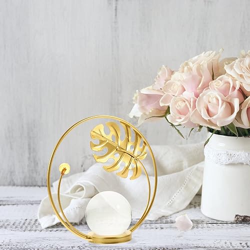 Miniatura 8 de ARTIBETTER Base de bola de cristal, hojas de palma decorativas con soporte de Monstera soporte para esfera para decoración de gabinete de TV para