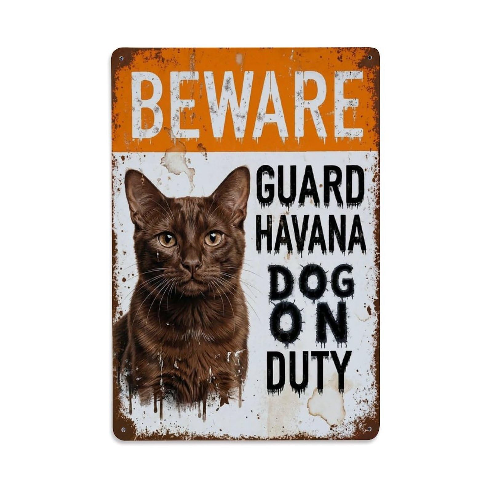 Vintage Funny Havana Guard Beware of Cat Cabin Metal Tin Sign Plaque Wall Decor for Cafe, Club Bar, Office, Garden Metal Poster 8x12Inch