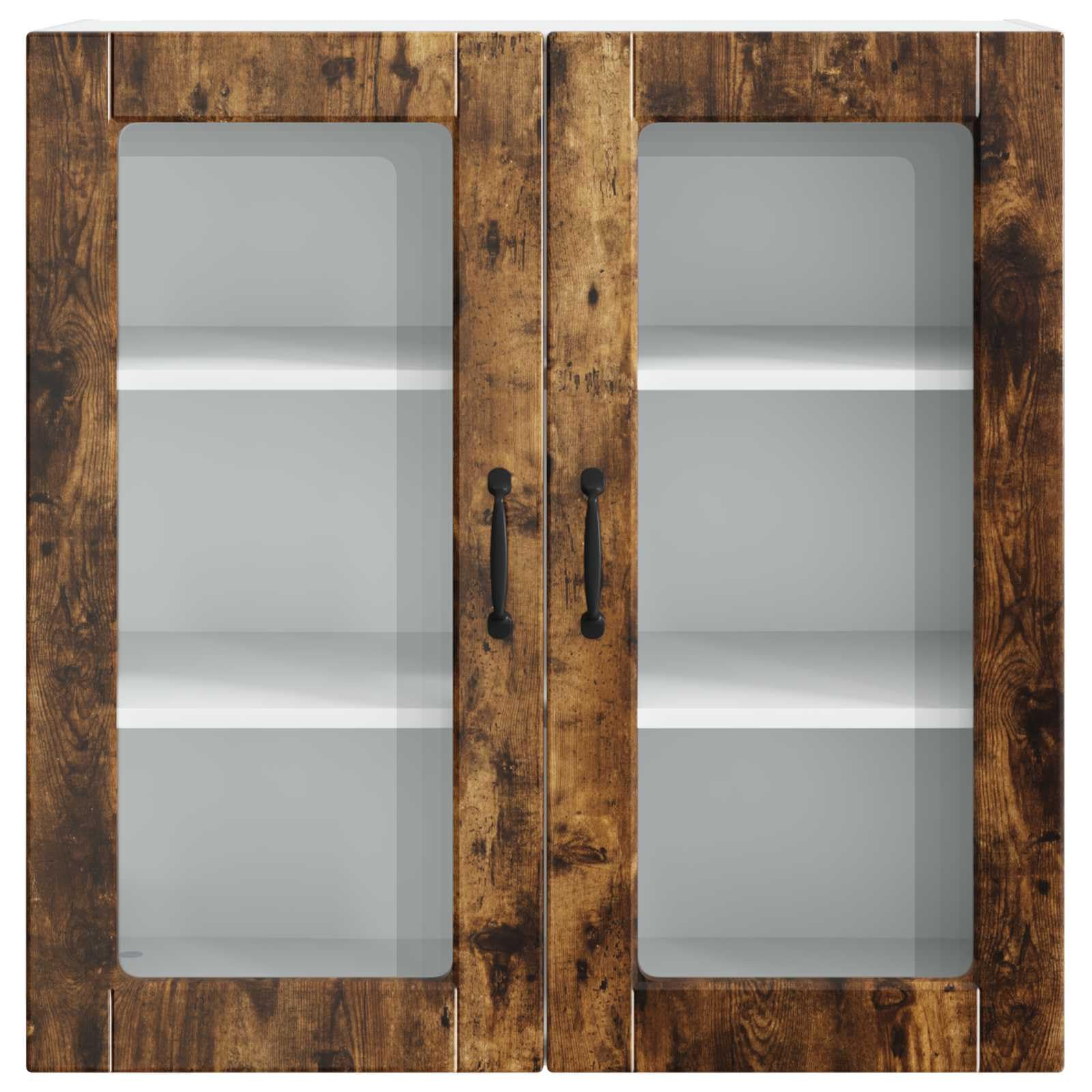 Porto szafka ze szkła ściennego, dąb wędzony, 80 x 31 x 80 cm, materiał drewnopochodny z 3 półkami, montaż na ścianie, wąska szafka kuchenna do jadalni, korytarza, spiżarni, miejsca do