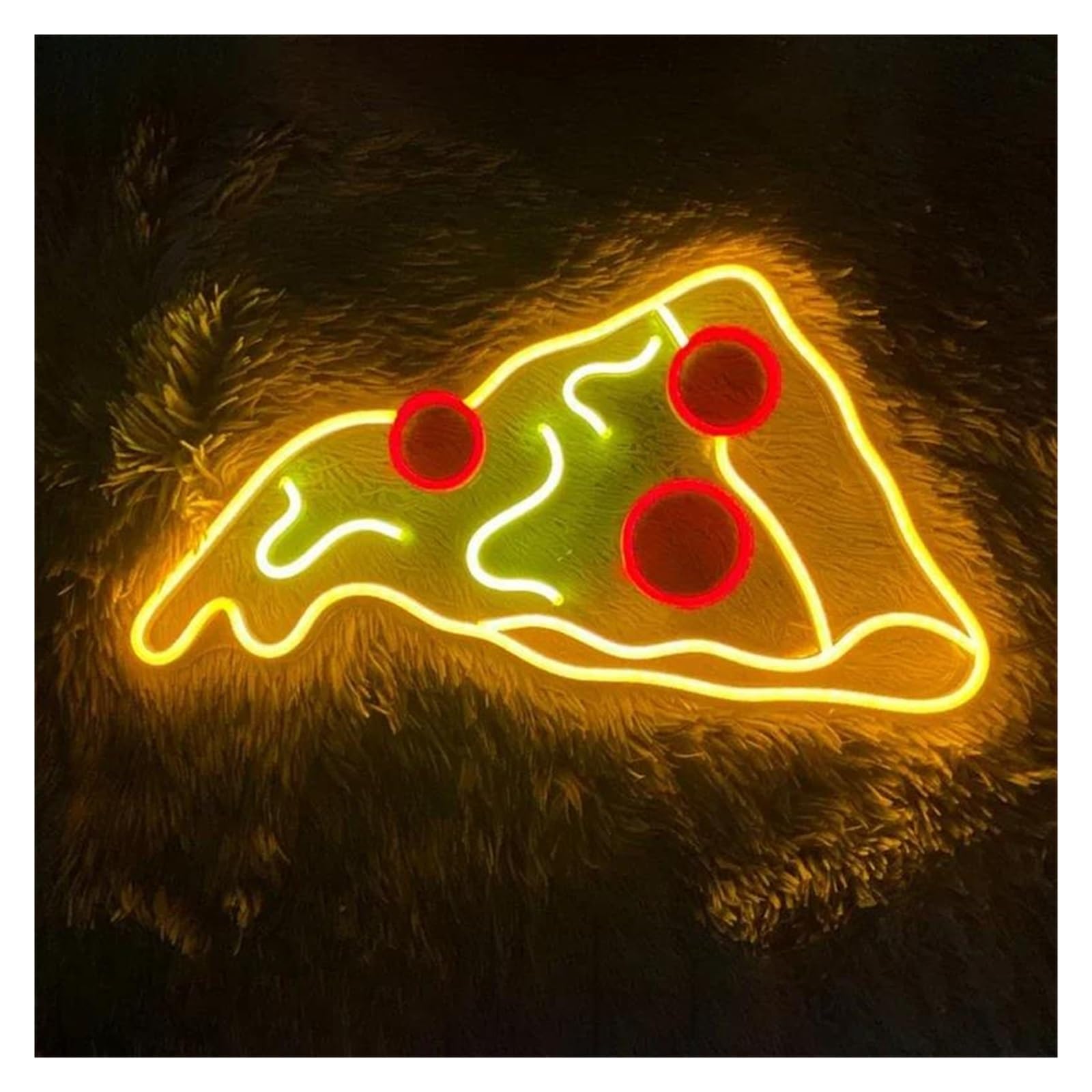 SHOUXI Sign Lamp Pizza Slice Neon Sign Restaurant Kitchen Decor Wall Decoration Welcome(A,60cm)