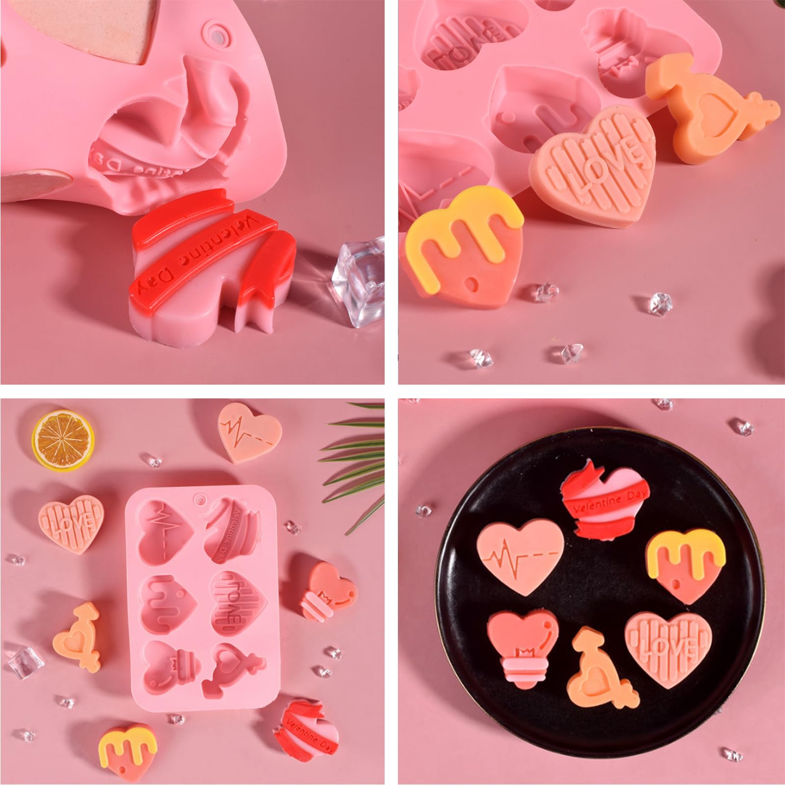 2 Stampi In Silicone A Forma Di Cuore – 6 Stili Per Cioccolatini, Caramelle, Mousse E Sapone – Antiaderente, Privi Di BPA