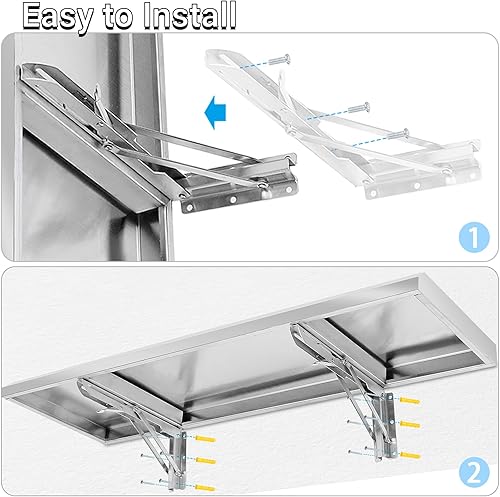 Miniatura 8 de Estante plegable de concesión de 36 x 12 pulgadas, de acero inoxidable, plegable para servir alimentos, estante de concesión para ventanas de