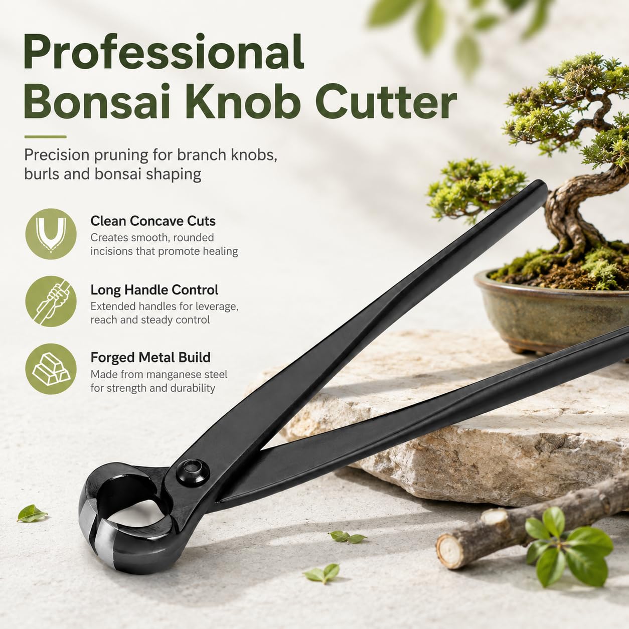 Taglierina Concava Bonsai, Attrezzi Bonsai Professionale, 210mm Concavo Cutter in Lega di Acciaio al Manganese, per Rimuovere Piccoli Rami, Sporgenze e Nodi