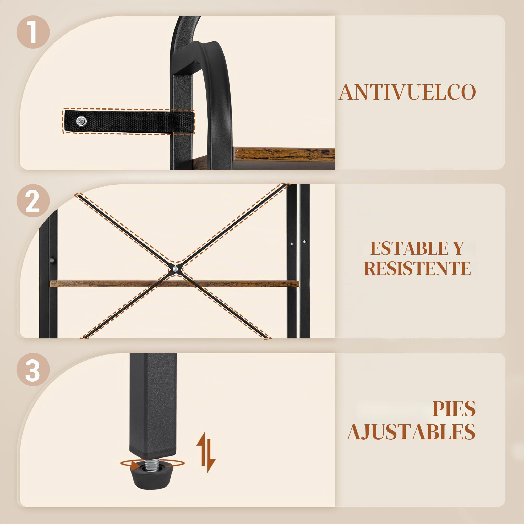 HEXCELEN Librería, Estantería de Árbol de 6 Niveles, Marrón Rústico y Negro | 18 Compartimentos, Estantería de Almacenamiento, Estantes Ajustable, 24 x 152 x 198,5 cm, para Estudio, Sala de Estar