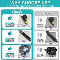 Vista 2 de ENGA Square Matte Black Solid Brass Eco-Performance Hand Held Shower Head with Wall Connector and Hose Wall Mount Handheld Showerheads Set Mate negro