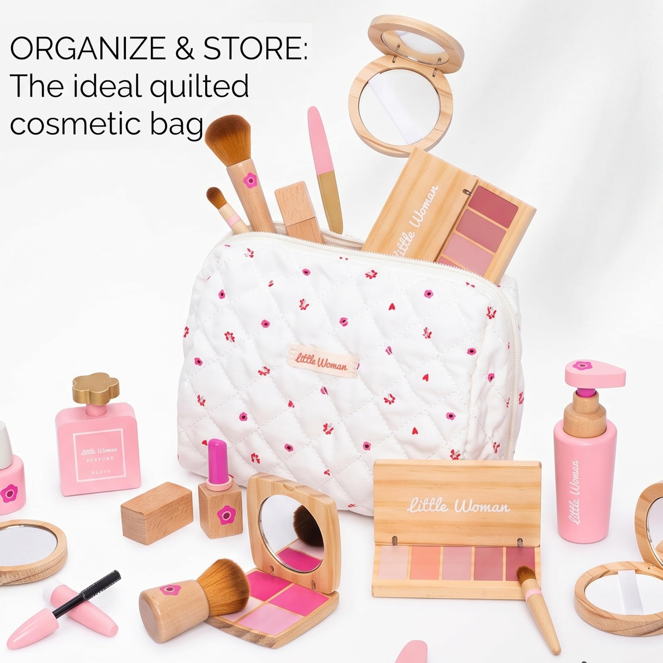 Set de Maquillaje de Madera para niños, Maquillaje de imitación con Bolsa de cosméticos