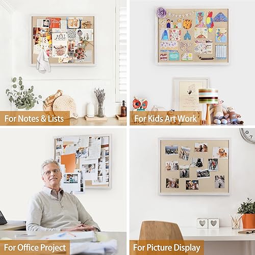 Miniatura 5 de Miratino Tablero de anuncios grande de 23 x 18 pulgadas con tablas de madera de lino, decoración de pared, pin para colgar con marco de madera,