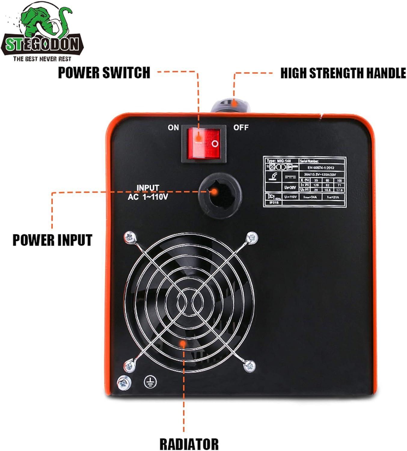 Bеѕt Quаlіtу 🔥 STEGODON MIG 140 Welder Portable Flux Core Wire Automatic Feed 140 Welder Welding Machine w/Free Mask ARC 110V with Electrode Holder,Work Clamp, Input Power Adapter Cable and Brush(Orange)