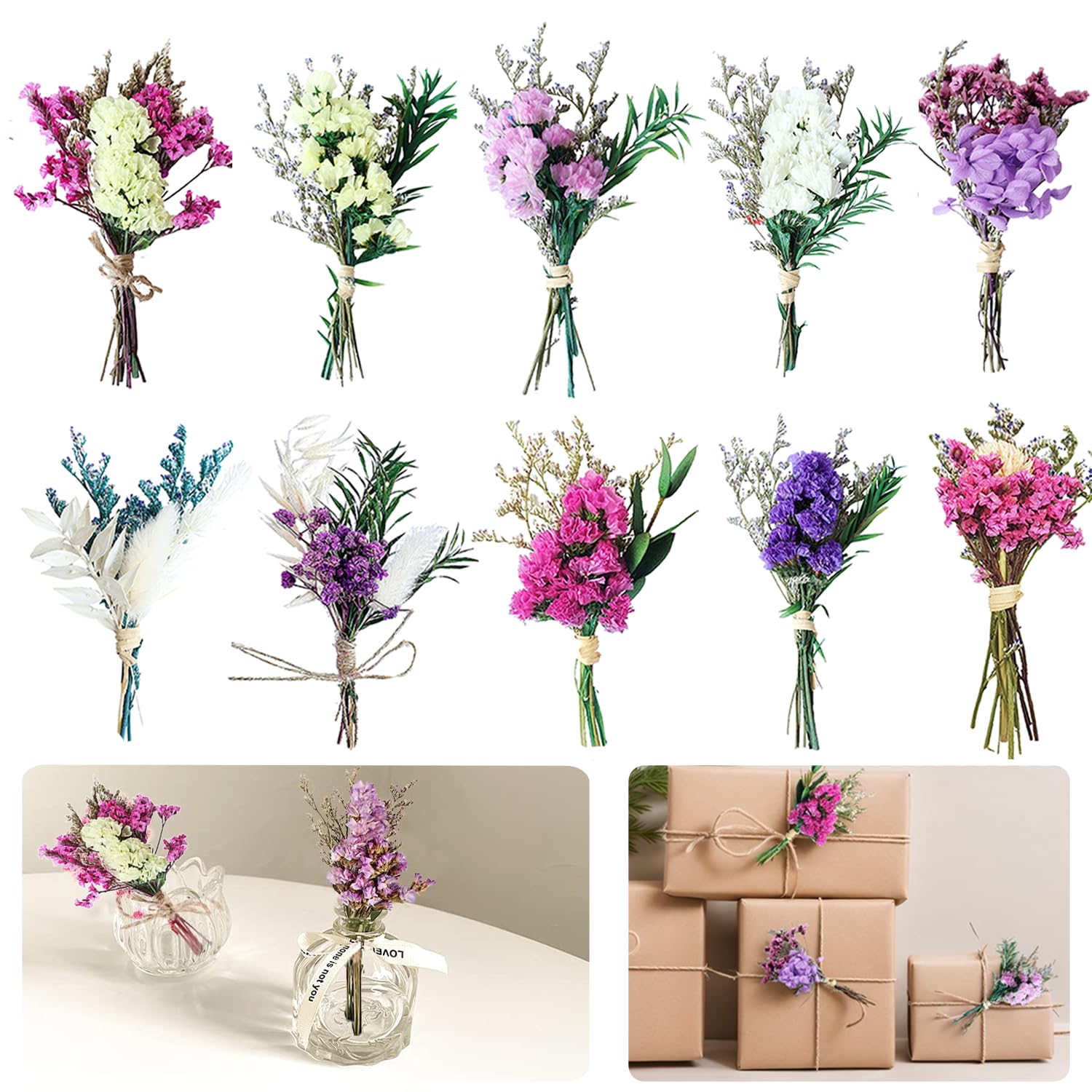 RXKFIGX 10 Pcs Natural Real Dried Flower,Small Dried Flowers,Mini Boho Dried Flowers Bouquet,Dried Flowers for Small Vase,for Table,Diary and Photo Album Decoration