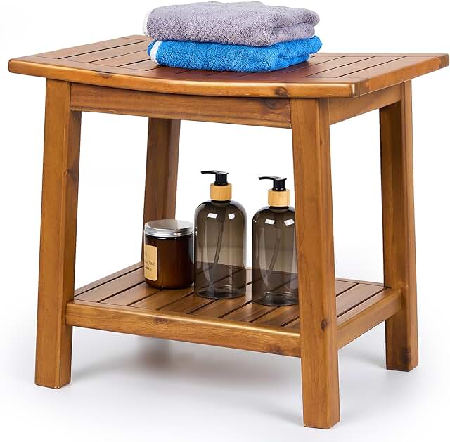 Upolana Teak Shower Bench with Storage Shelf