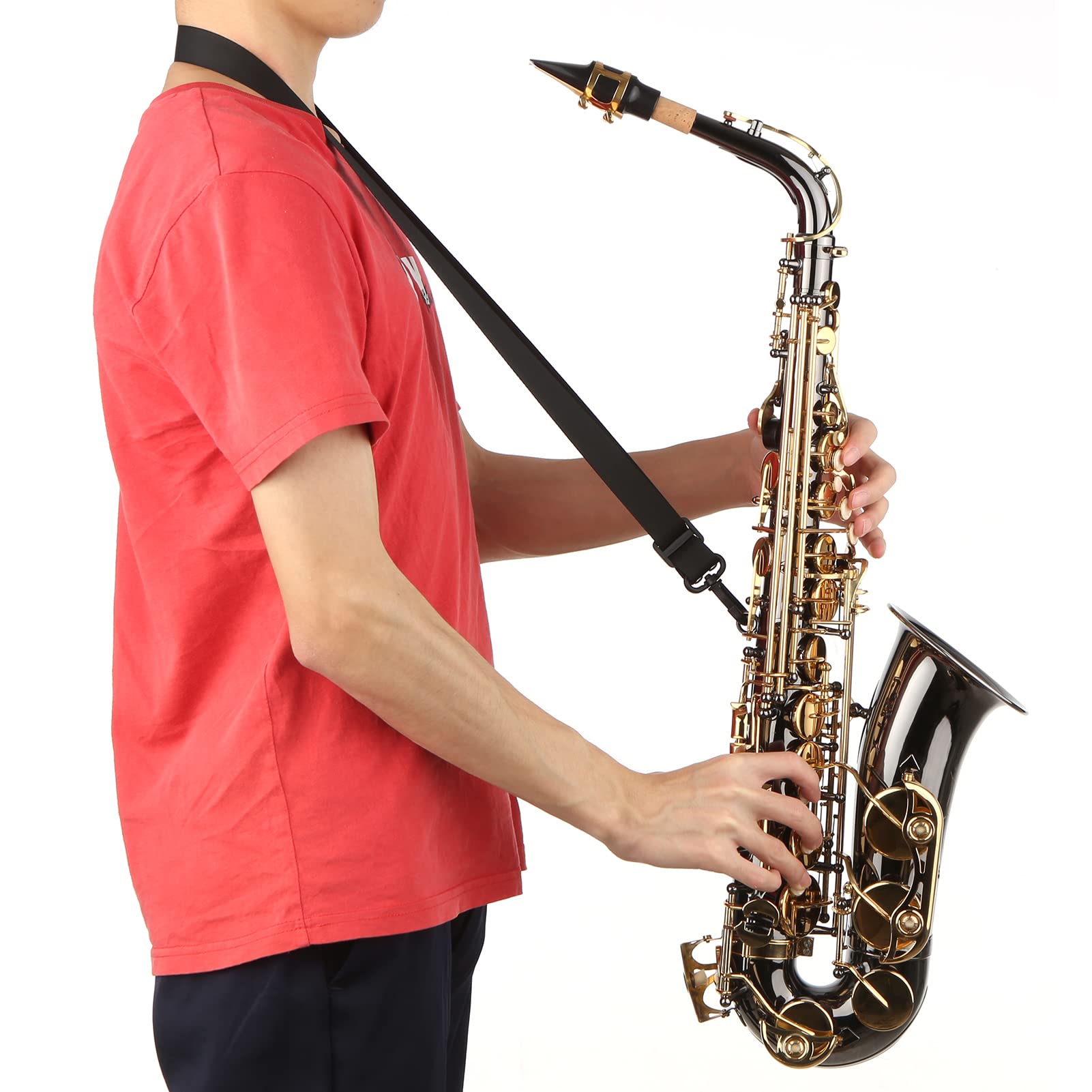 Przyciski muszli, instrumenty muzyczne, saksofon Korpus z mosiądzu niklowanego z grawerowanymi klawiszami z masy perłowej Instrument dęty drewniany z futerałem Ściereczka do polerowania Szczotka Paski