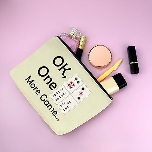 Miniatura 6 de Mxrymvu 2 unids Mahjong amante regalo maquillaje bolsa Mahjong jugador regalo Mahjong niñas bolsa de cosméticos, rosado+beige, Viajes