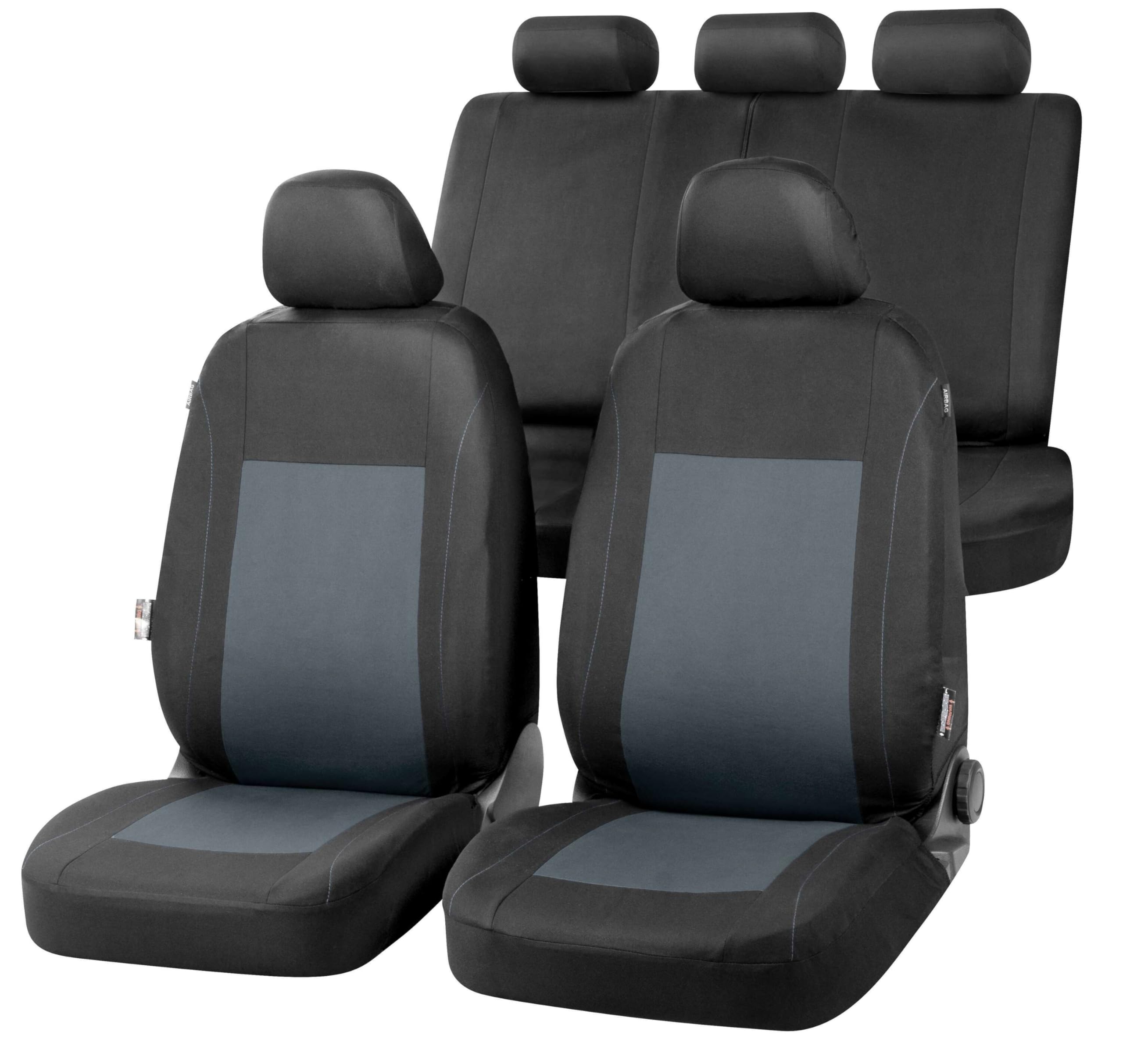 Walser Auto-Sitzbezug Sandray Komplettset, Universal PKW-Sitzbezüge 4-teilig, Auto-Schonbezüge, 2 Vordersitzbezüge, 1 Rücksitzbezug grau-schwarz