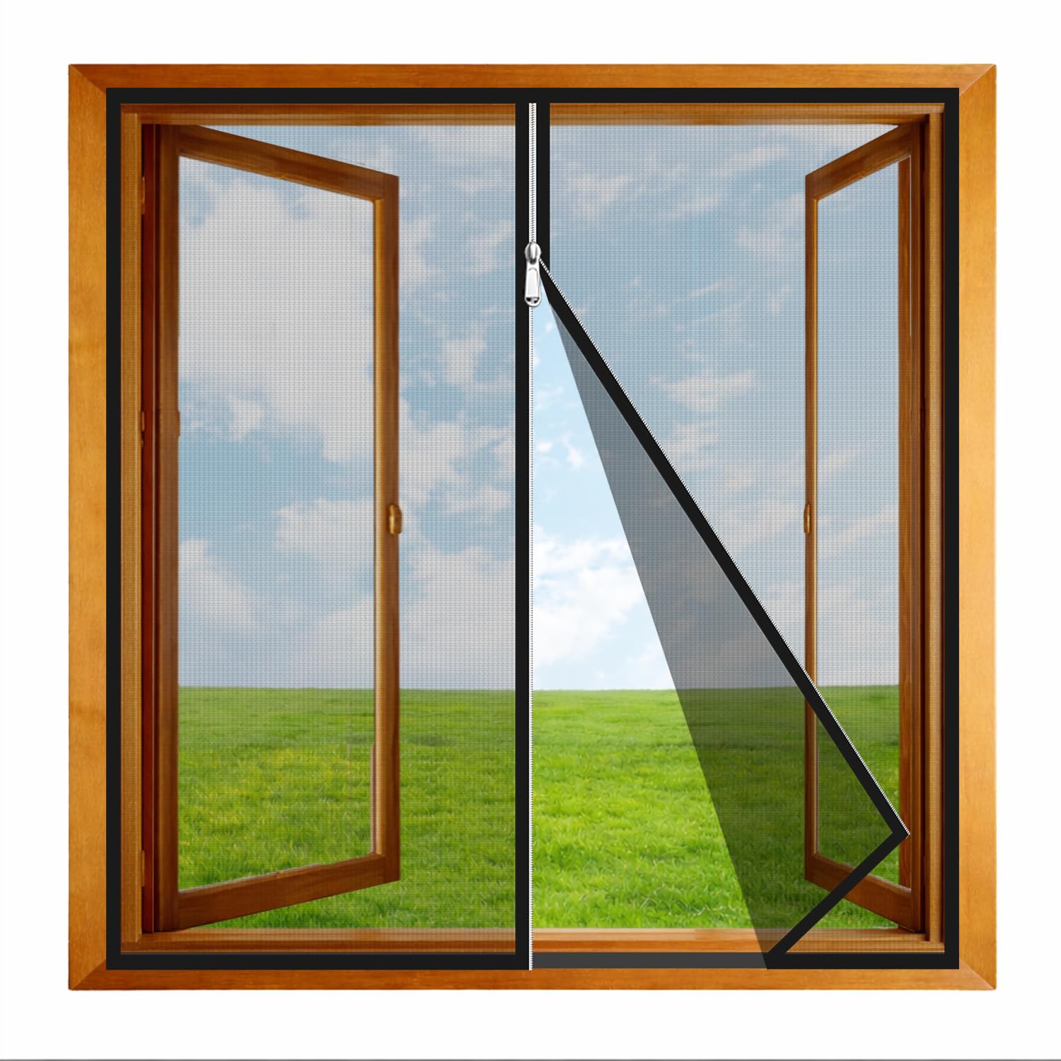 LifeKrafts Pre-Stitched Zipper Window Mosquito Net Premium Edition. 120 GSM Fiberglass Net & Strong Self Adhesive Hook Tape. Height120cms X Width150cms (47x59 inches or 4x5 feet)-Black