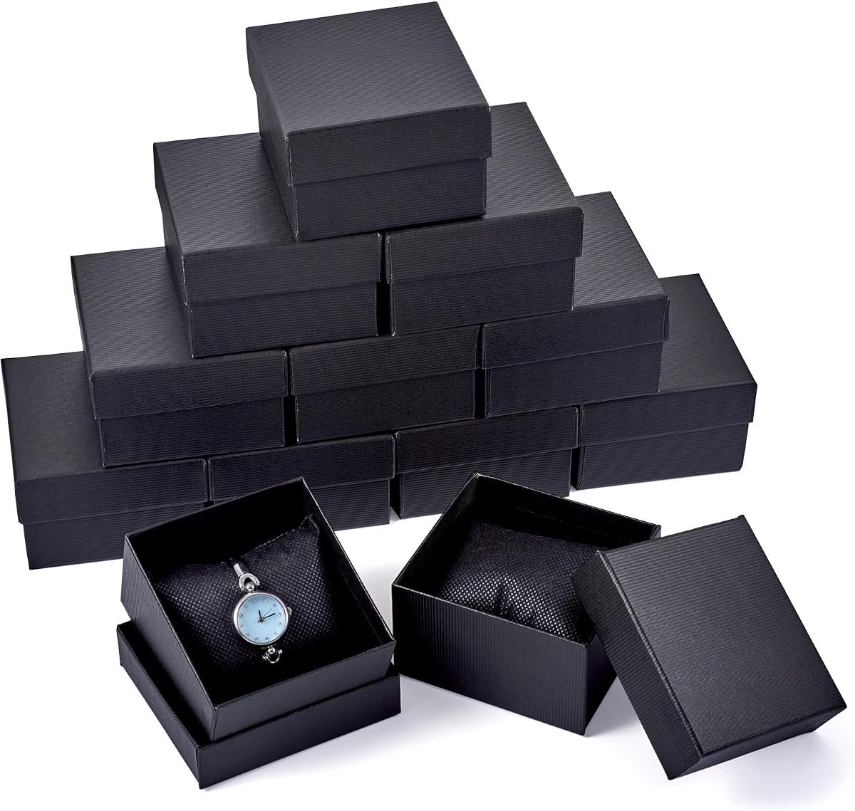 12pcs Cardboard Watch Gift Box for Men Jewelry Bracelet Wristwatch Display Organizer Storage Box Square Small Gift Boxes with Pillow for Anniversary Birthday 3.2x3.3x2.2in (Black)