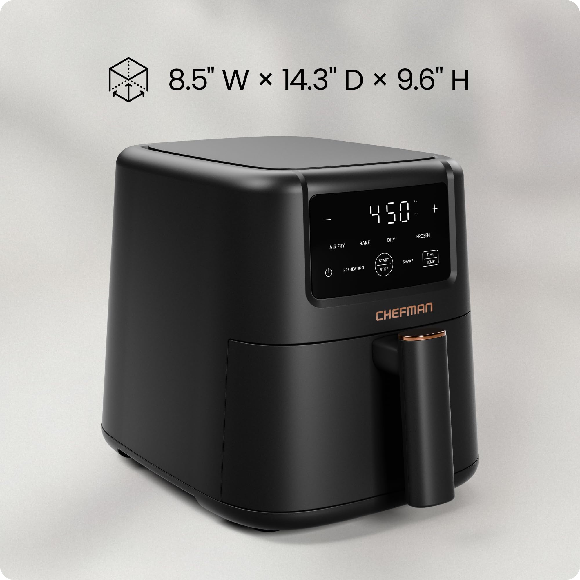 Chefman Air Fryer – 4-in-1 Slim 3.5 QT Airfryer, Air Fry, Bake, Dehydrate, Frozen, 450°F Max Temp for Extra Crispy Results in Minutes, Nonstick Ceramic Coating, Dishwasher-Safe Accessories - Black — view 8