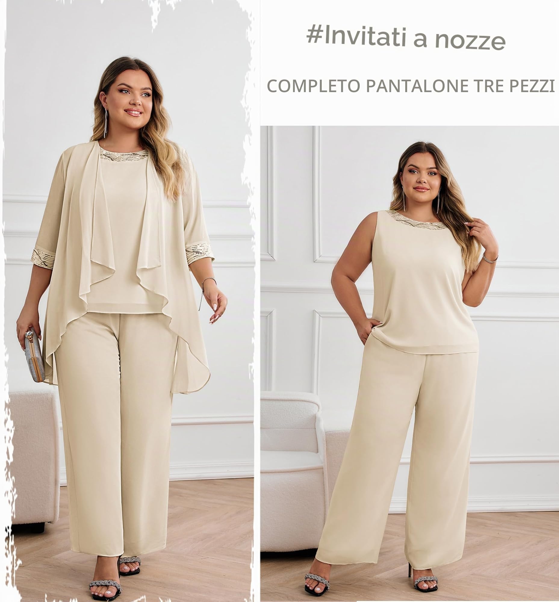 Hanna Nikole Plus Size Madre della Sposa Pantaloni Abiti 3 Pezzi Chiffon Set Abiti da Sposa Abiti Formali con Giacca