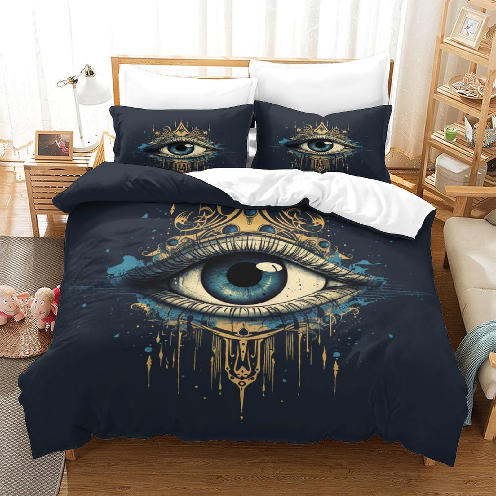 P1S9U7W5Y Mystic 3D Printed Eye Duvet Cover Set 3pcs Microfiber Artistic Eye Bedding Set King