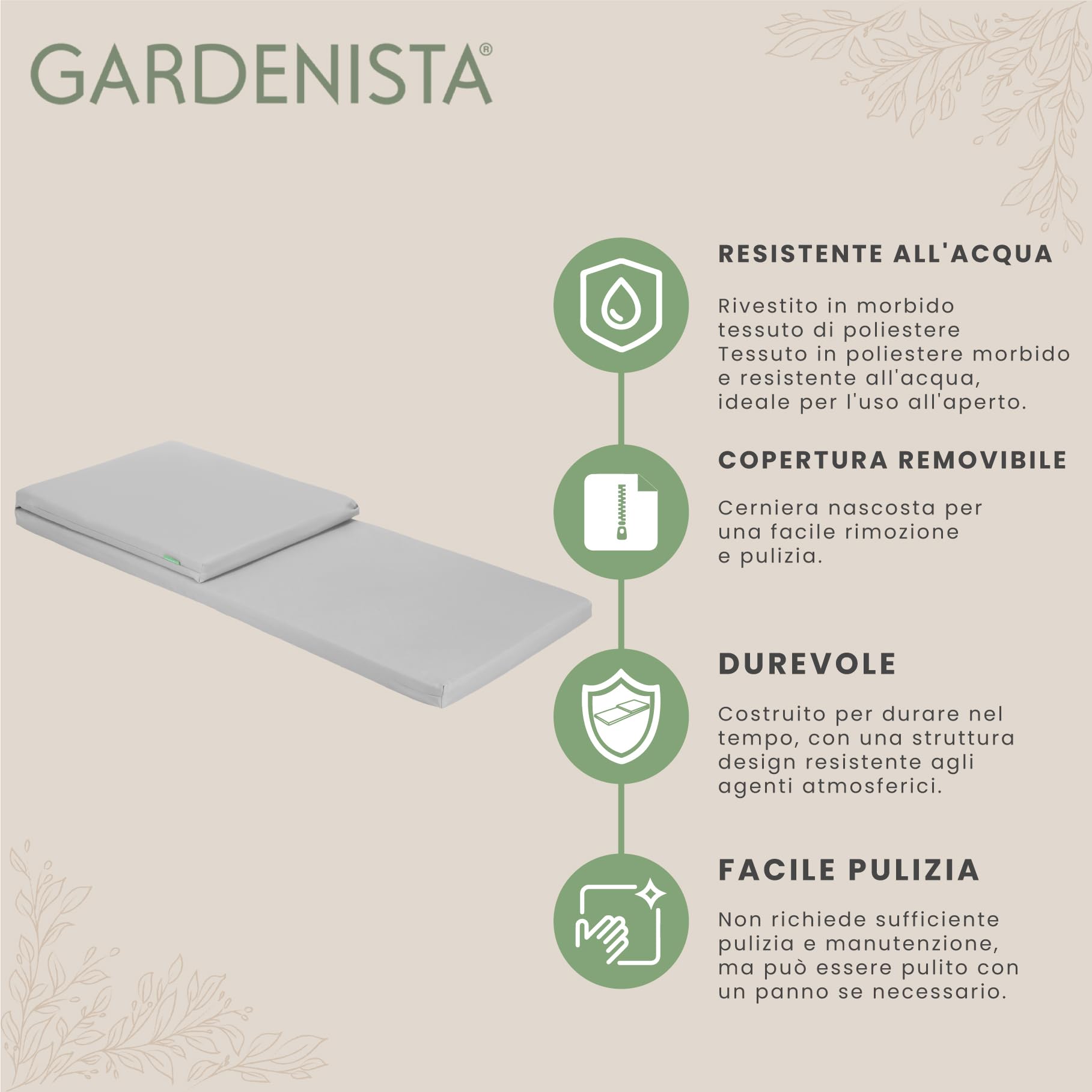 Gardenista Cuscino per Sedie a Sdraio per Giardino | Pieghevole Cuscino per Sdraio Resistente all'acqua Lettino Prendisole | Cuscino per Sedie da Esterni | Leggero Cuscini per Sdraio (1, Grigio)