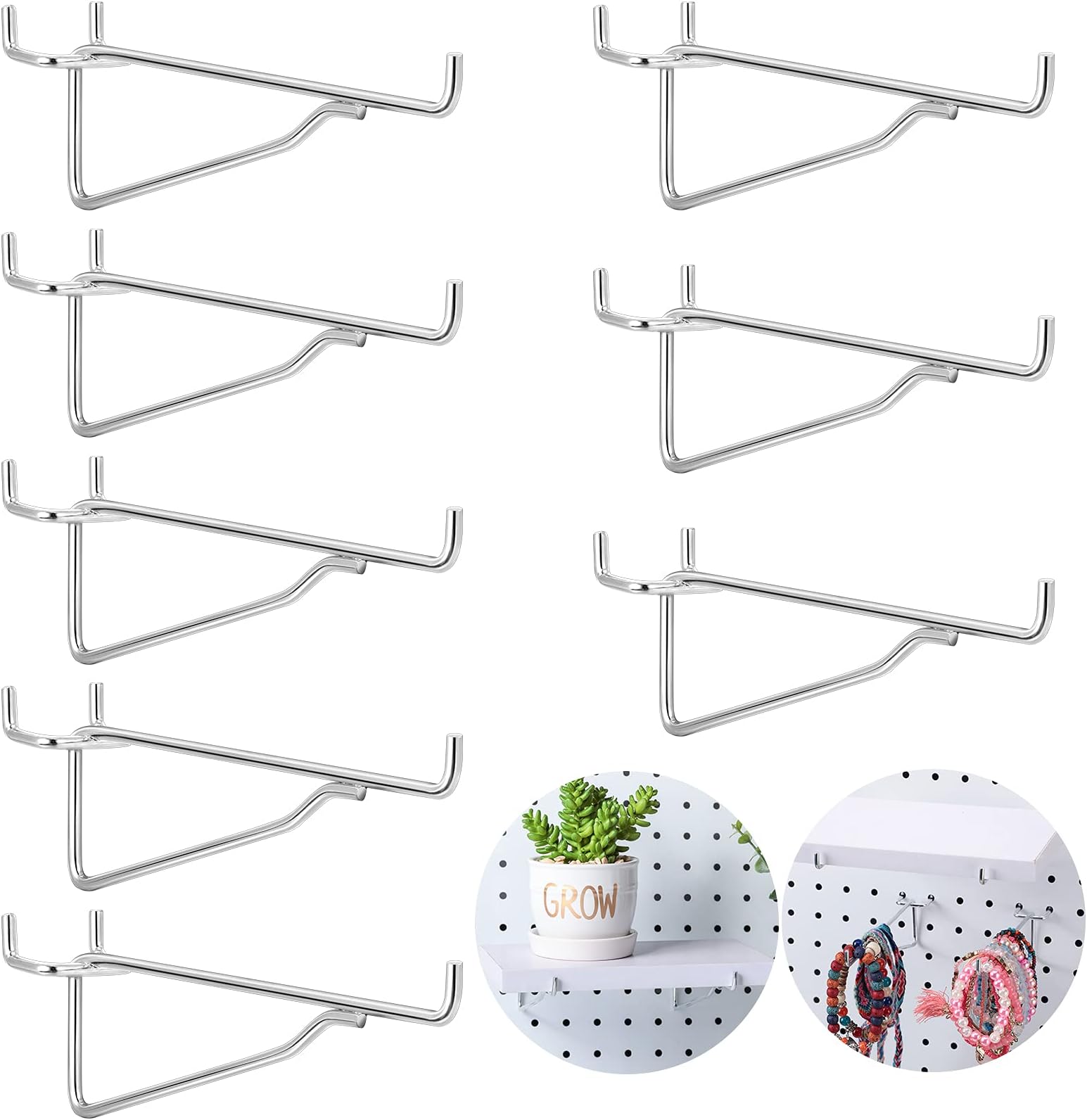 Metal Peg Board Hooks Tool Shelf Peghooks Peg Hooks Peg Board Organizer for Workbench, Kitchen, Craft Shop, Retail Shop, Office and Kitchen, Fits 1/8 ,3/16 and 1/8 Pegboard (8, 8 Inch)