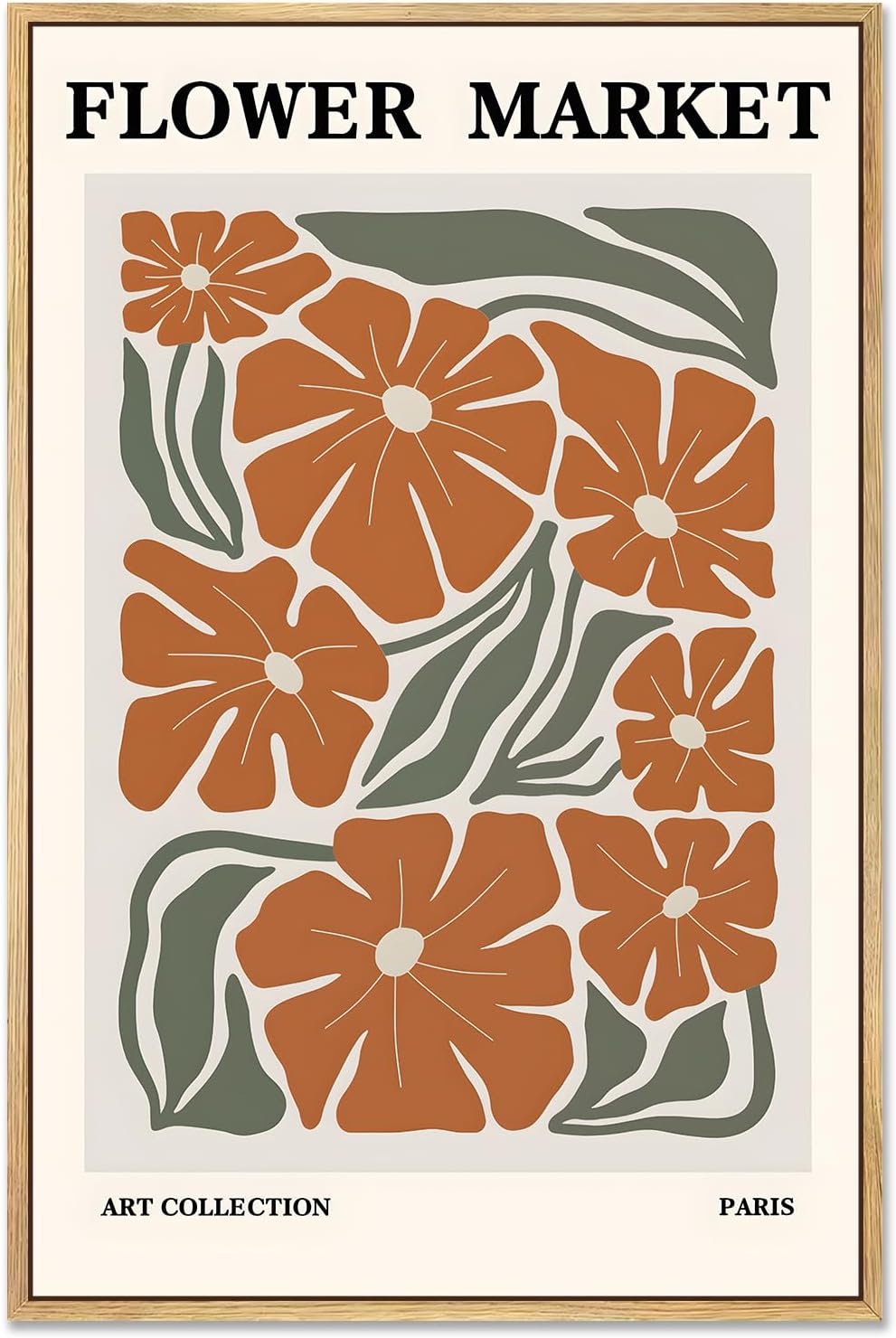NARIA ART Flower Market Canvas Wall Art，Minimalist Floral Deocr,Abstract Flower Art Prints for Bathroom,Living Room-12''x16''in Natural Framed