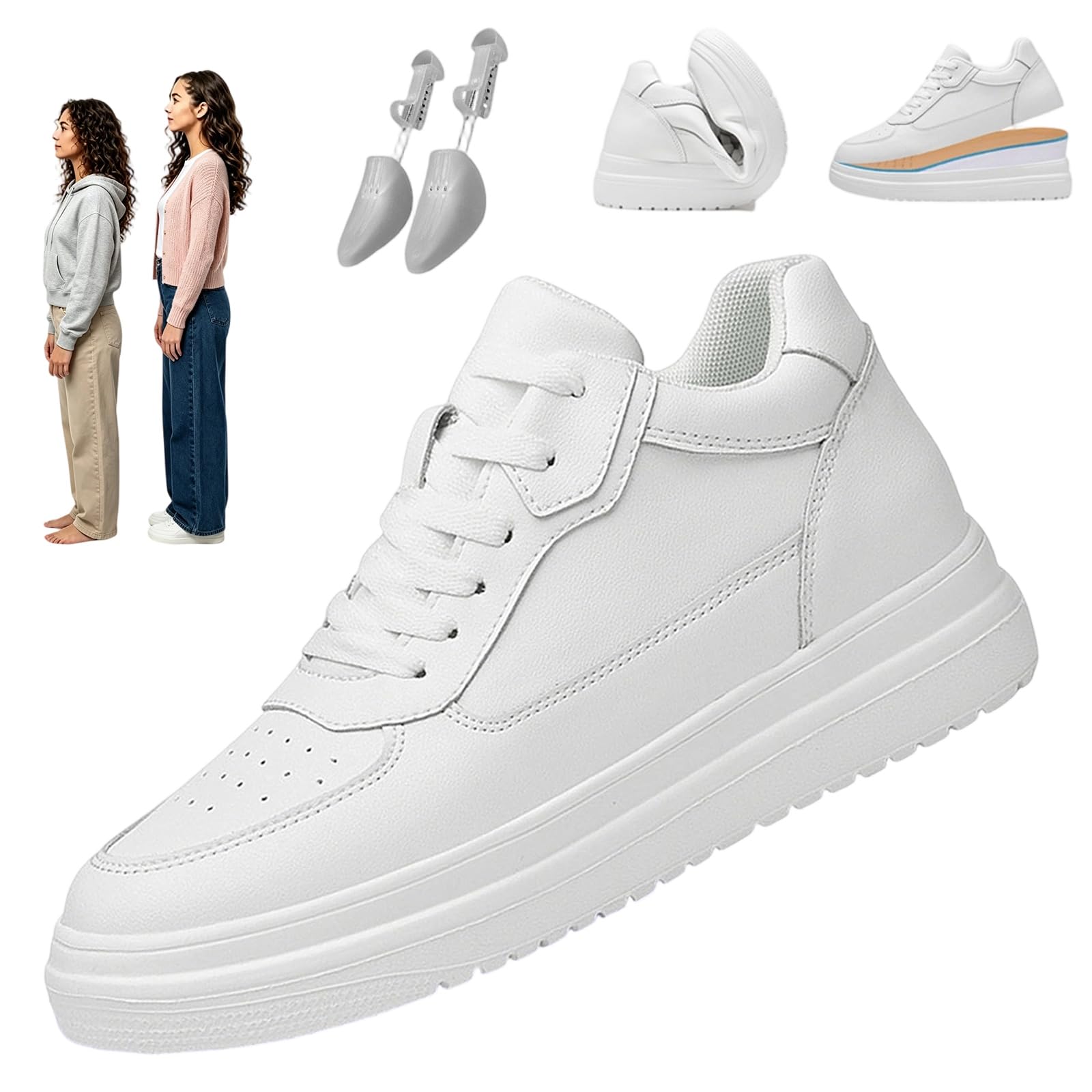 Elevate Shoes White Classy Damen 6/8/10 cm, Elevate Shoes Damen, Atmungsaktiv Elevator Schuhe Damen Herren, Unsichtbare Erhöhung Mehr Selbstbewusstsein, für Büro, Alltag