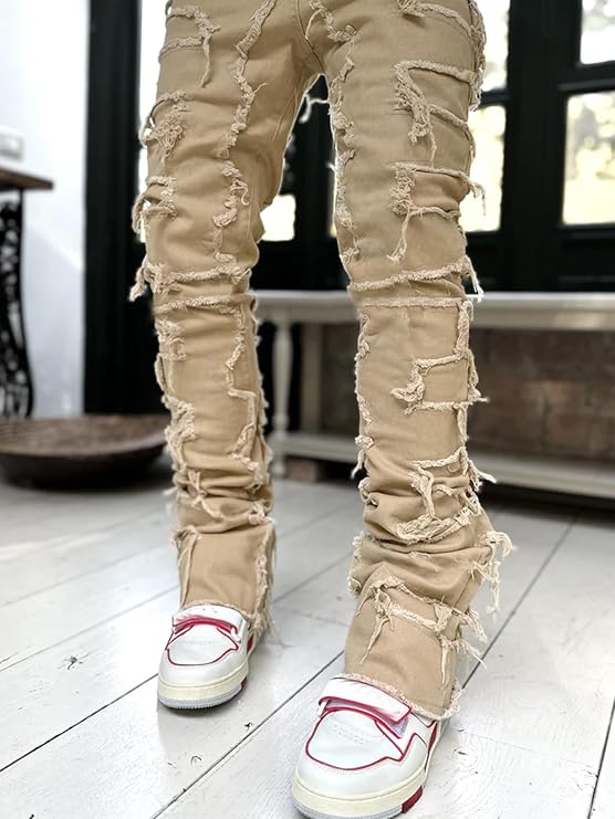 COOLMONAR Men's Ripped Distressed Destroyed Slim Fit Straight Leg Denim Jeans