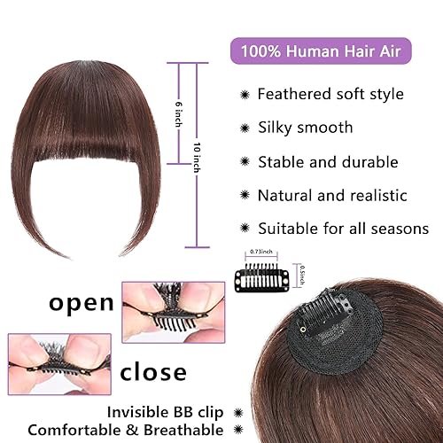 Miniatura 9 de EBENK Flequillo de cabello 100% humano  Flequillo de clip de 0.31 oz con sienes, clip de pelo sintético, extensiones de cabello fáciles, flequillo