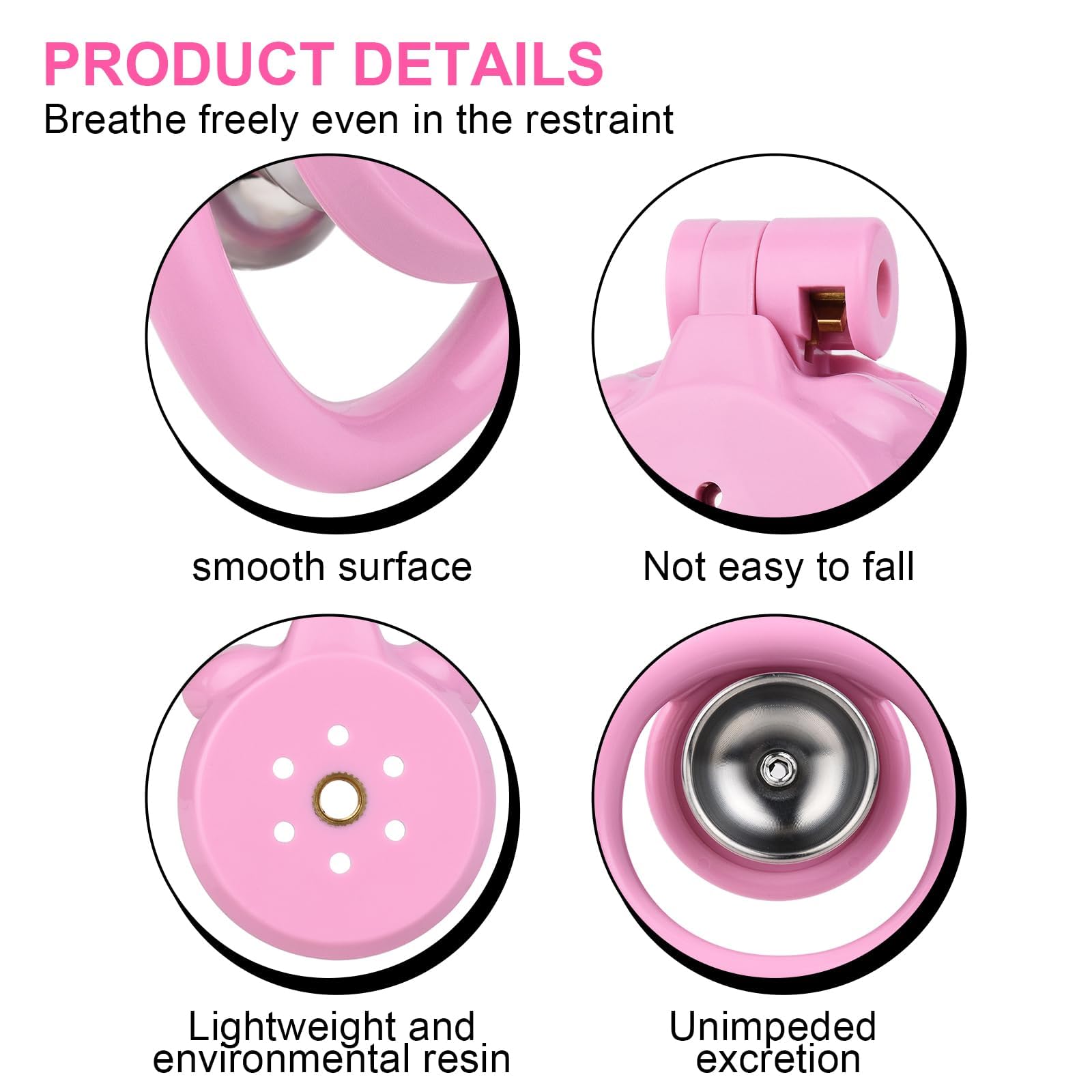 Flat Chastity Cage - Cock Cage, Male Chastity Devices with Urine Divertor, 2 Keys, and 4 Size Rings - Resin & Stainless Steel Pink Sissy BDSM Male Sex Toys (Pink, Original)