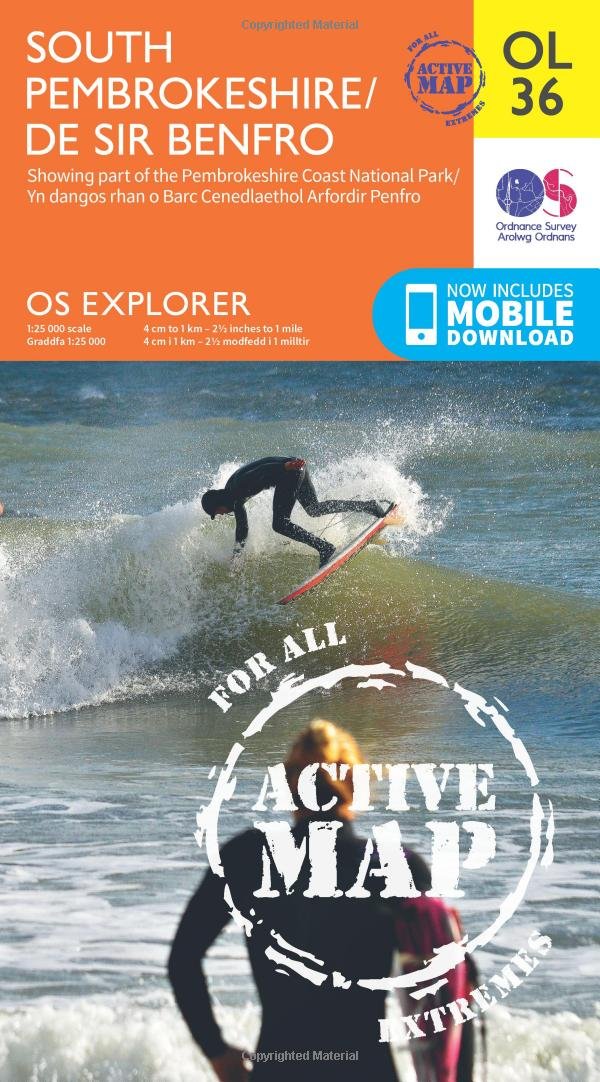 Ordnance Survey Unisex Orange Explorer Active Ol36 South Pembrokeshire Map With Digital Version